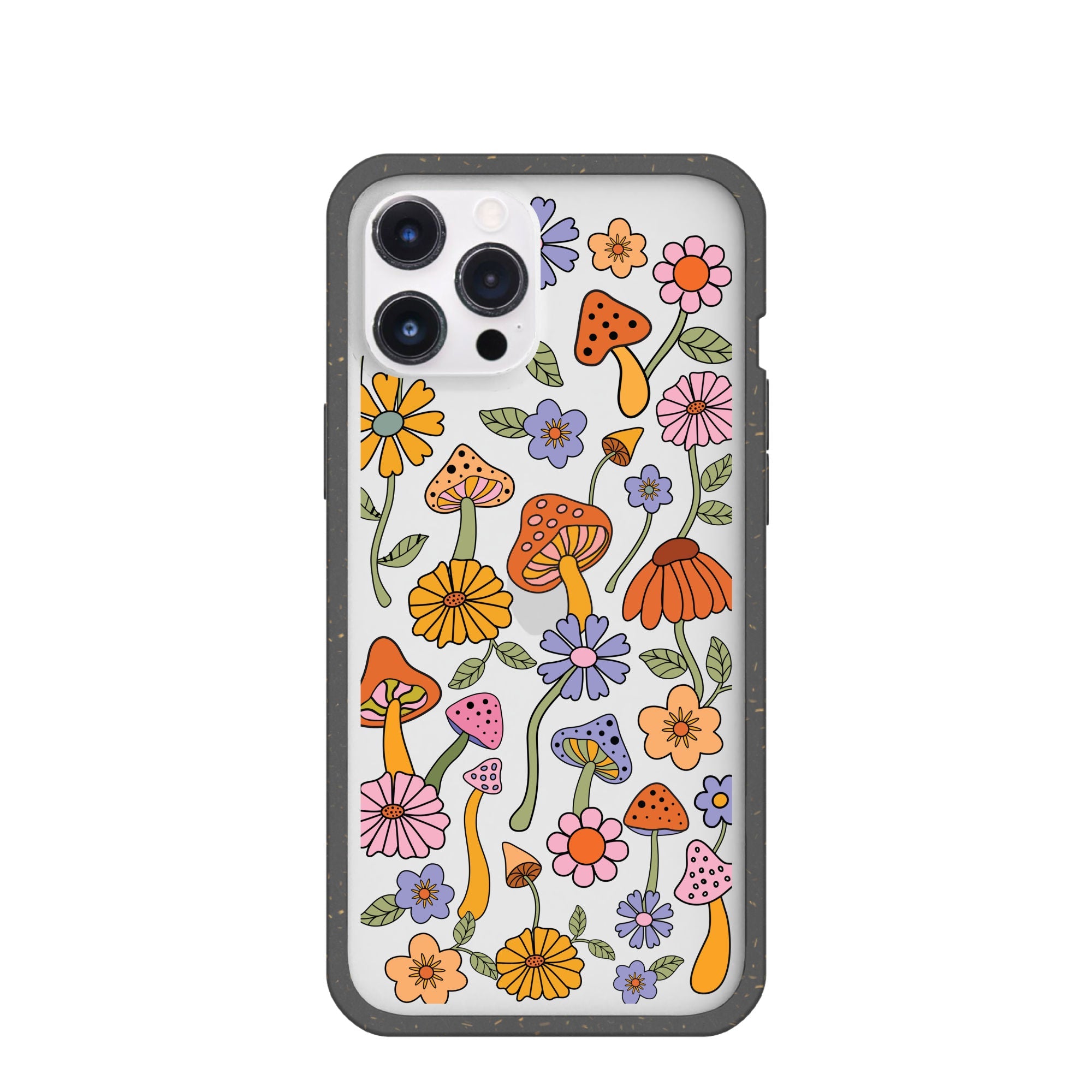 Clear Shrooms and Blooms iPhone 12 Pro Max Case With Black Ridge Refurbished - Pela Case refurbished available on Cerqular