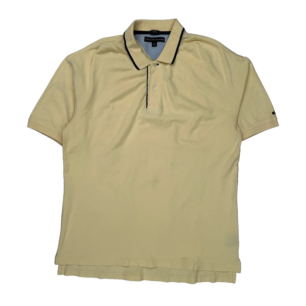 Tommy Hilfiger Polo Shirt - Large Beige Cotton Refurbished - Thrifted (note: this is a term often used to describe second- refurbished available on Cerqular