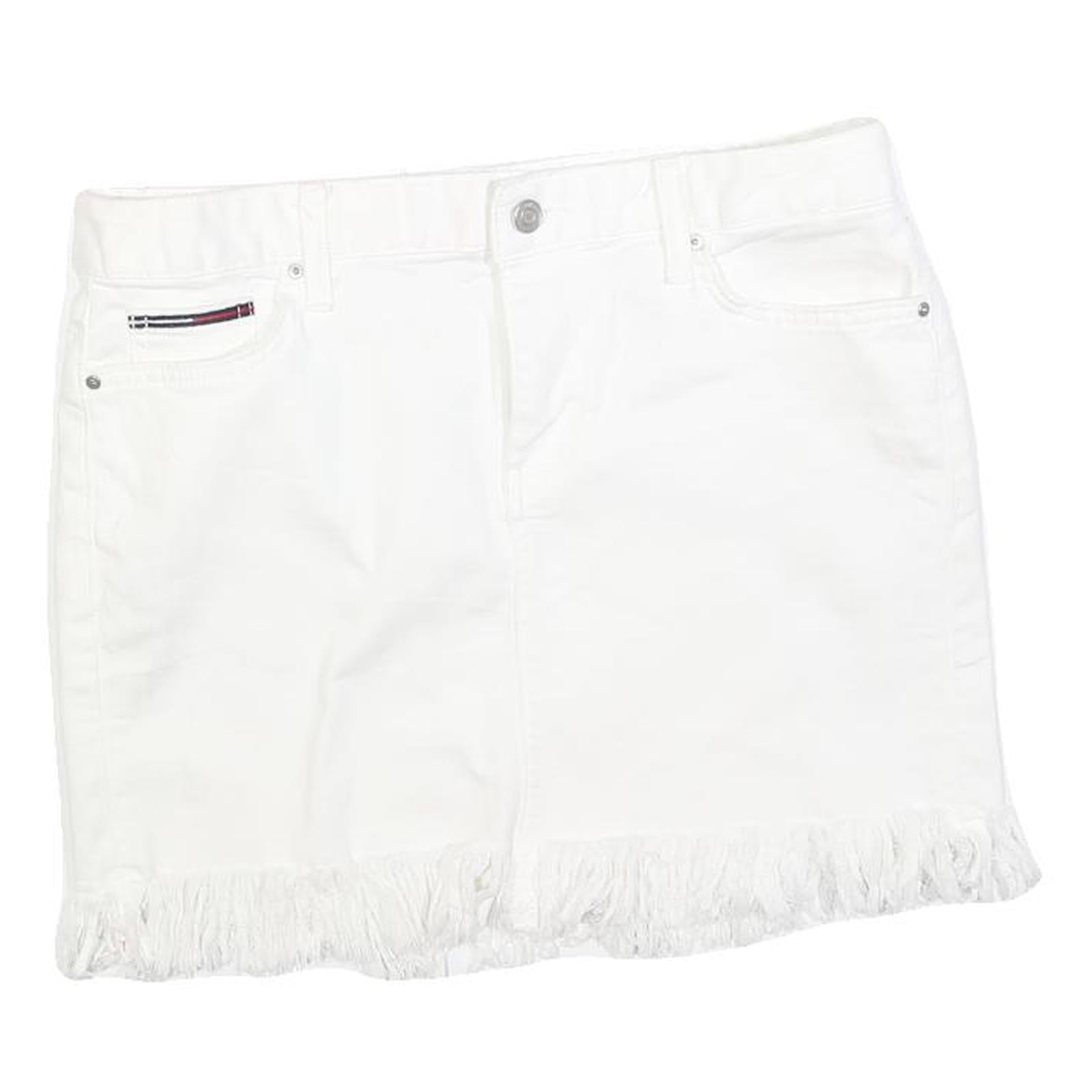 TOMMY HILFIGER Womens White Cotton Blend Mini Skirt Fringed Hem M Casual Denim Refurbished - N/A refurbished available on Cerqular