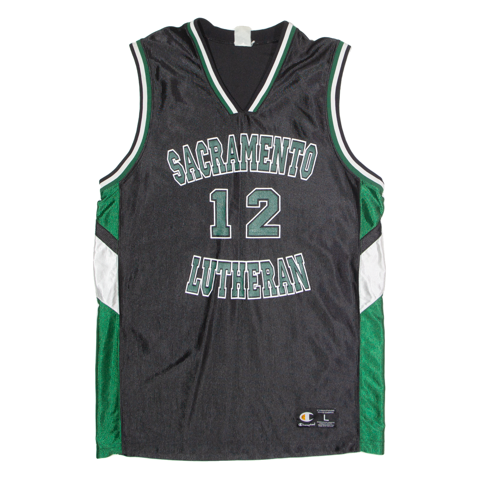 CHAMPION Sacramento Lutheran Basketball #12 Mens Jersey Black Sleeveless USA L Refurbished - N/A refurbished available on Cerqular