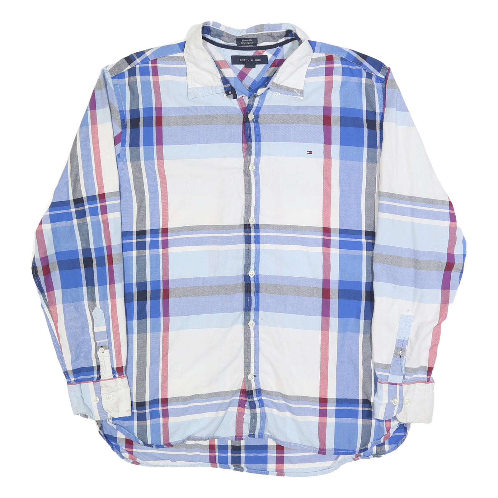 TOMMY HILFIGER Mens Blue & White Check Shirt XL Casual Classic Cotton Refurbished - N/A refurbished available on Cerqular