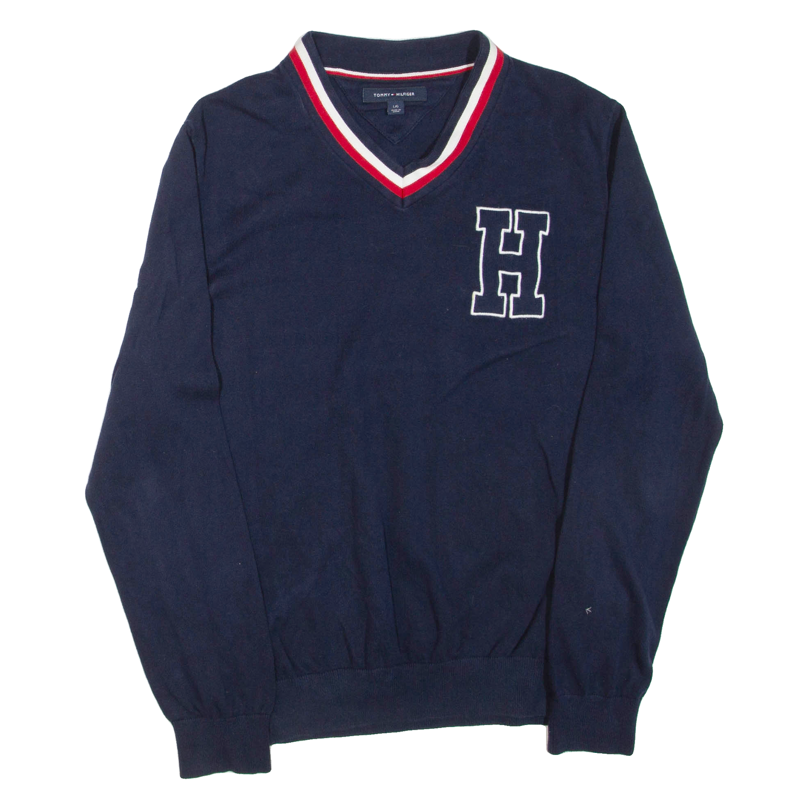 TOMMY HILFIGER Mens Jumper Blue V-Neck Tight Knit L Refurbished - N/A refurbished available on Cerqular