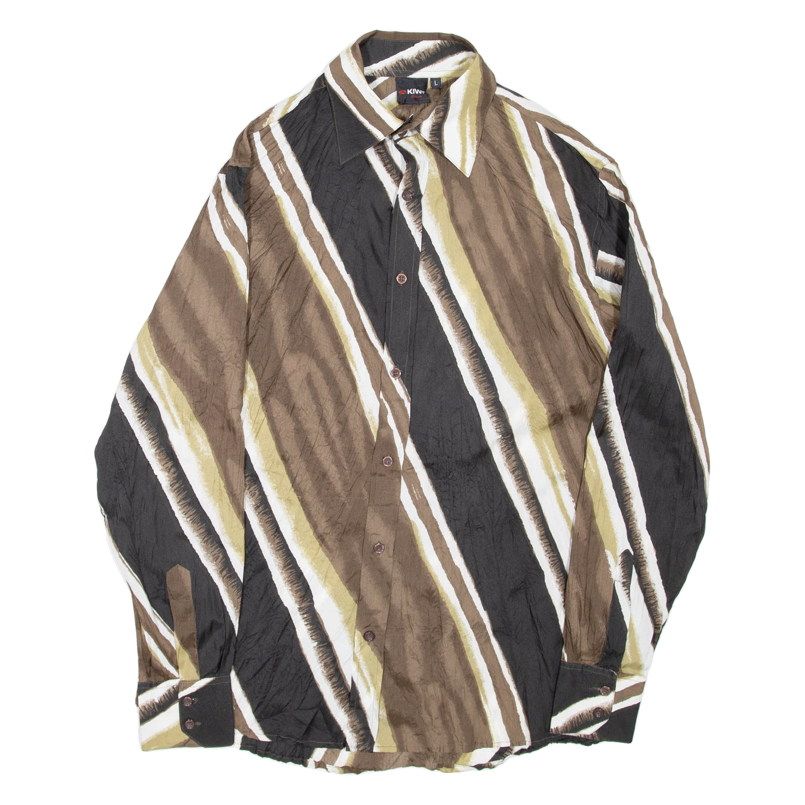 KIWI Womens Printed Shirt Black Collared Long Sleeve Striped L Refurbished - N/A refurbished available on Cerqular