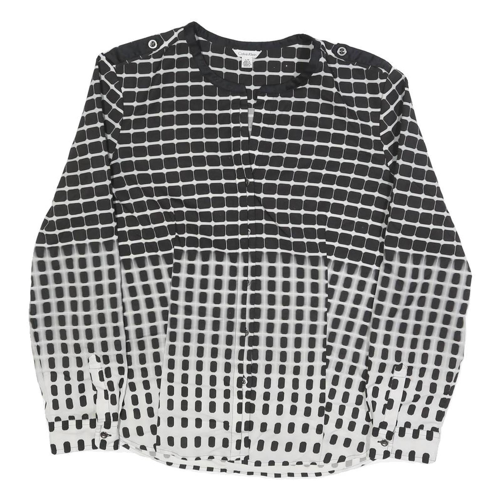 CALVIN KLEIN Womens Black & White Printed Shirt Long Sleeve Round Neck L Stylish Refurbished - N/A refurbished available on Cerqular