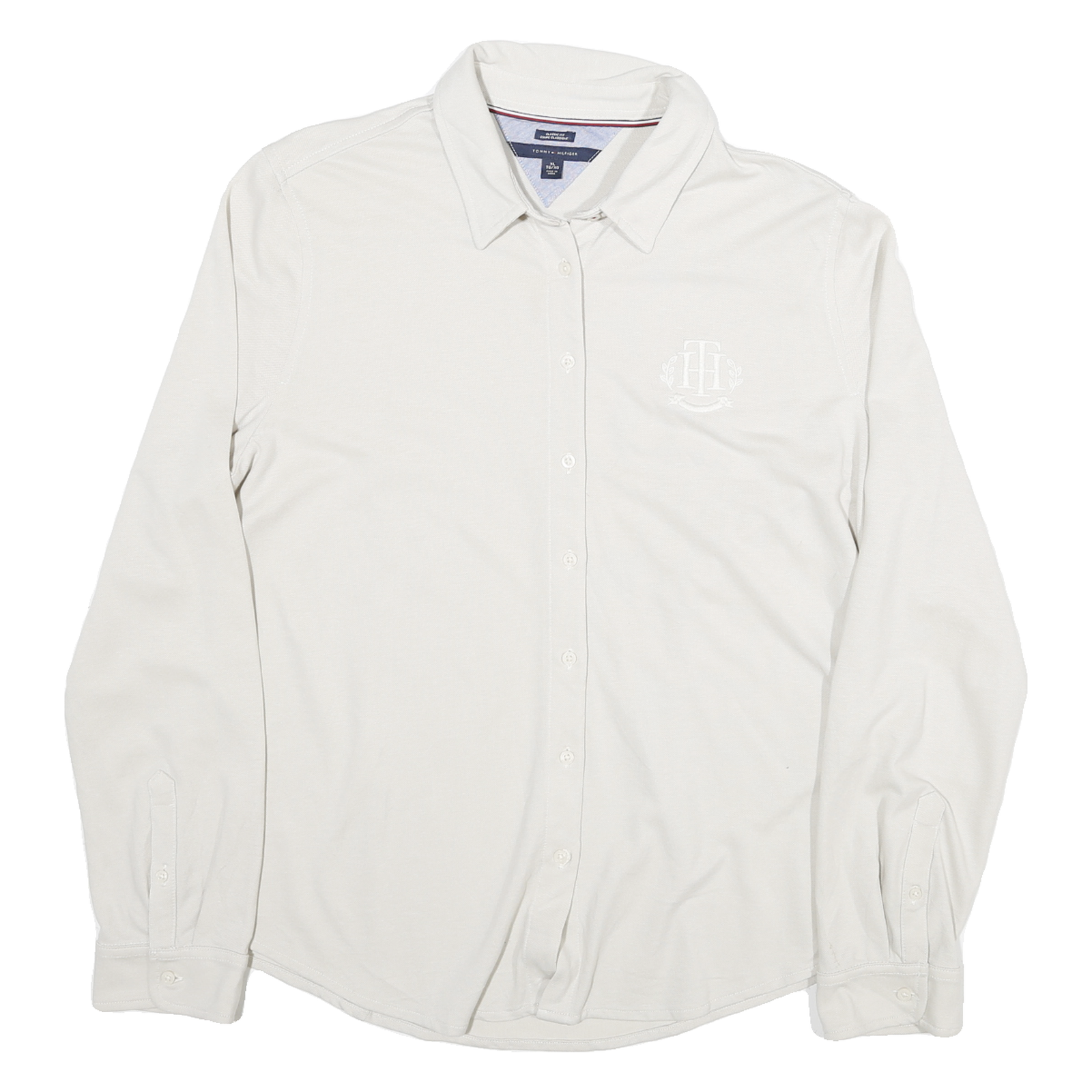 TOMMY HILFIGER Womens White Plain Shirt XL Cotton Blend Button Down Long Sleeve Refurbished - N/A refurbished available on Cerqular