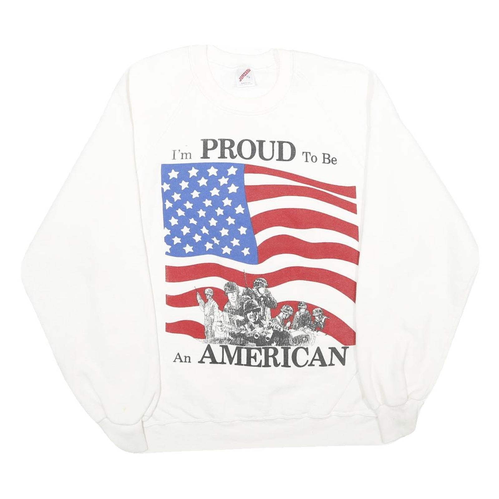 JERZEES Mens White I'm Proud To Be An American Crew Neck XL Printed Sweatshirt Refurbished - N/A refurbished available on Cerqular
