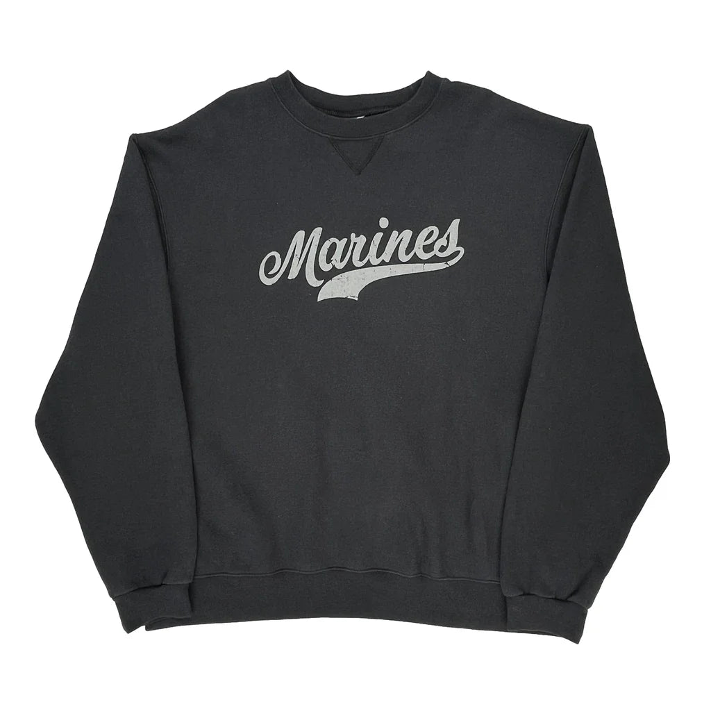 Marines Unbranded Spellout Sweatshirt - 2XL Black Cotton Refurbished - Thrifted (note: this is a term often used to describe second- refurbished available on Cerqular