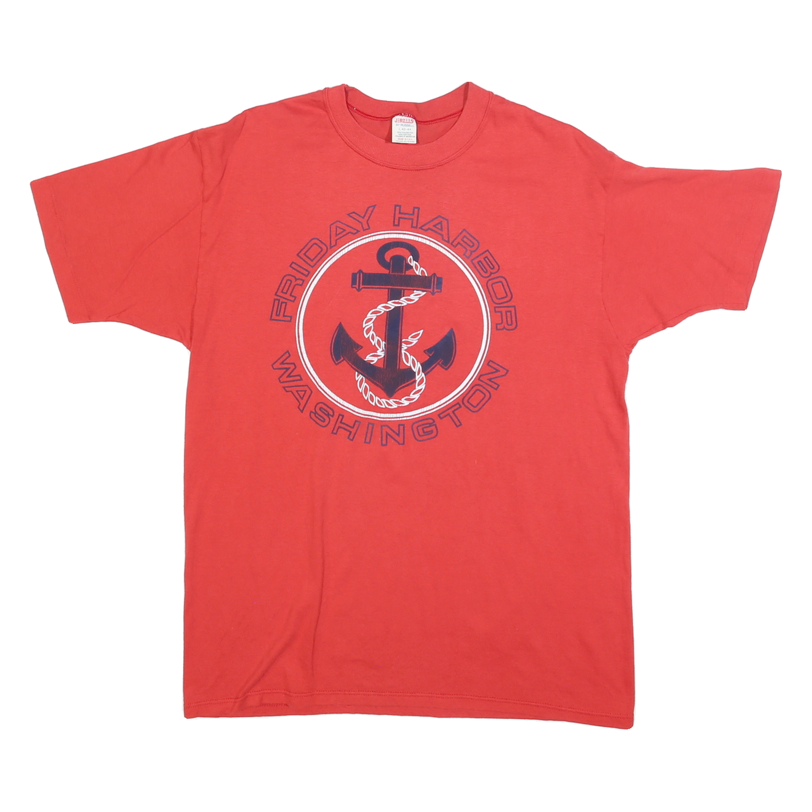 JERZEES Mens Red Friday Harbor Washington Graphic T-Shirt L Short Sleeve Crew Refurbished - N/A refurbished available on Cerqular