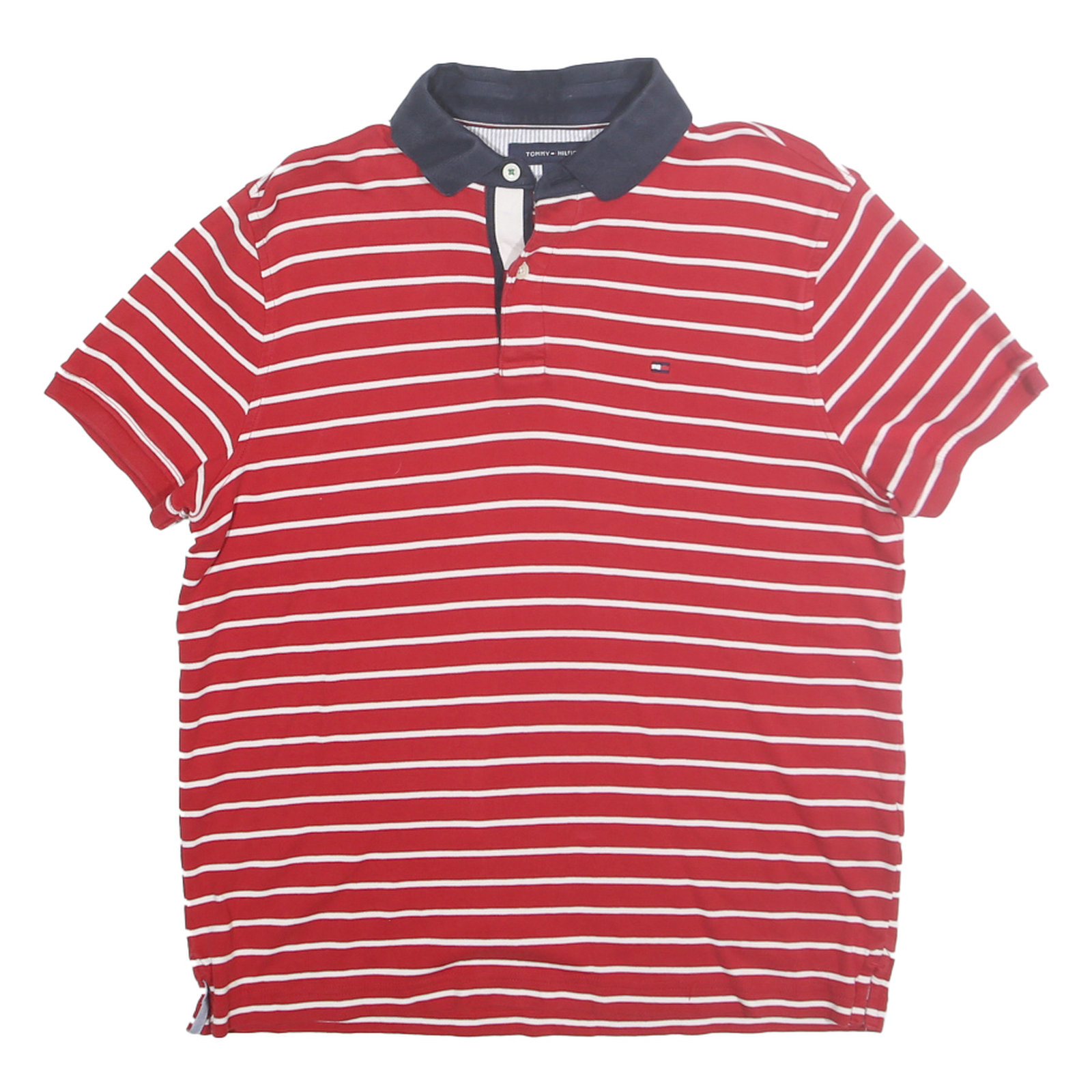 TOMMY HILFIGER Mens Red & White Striped Short Sleeve Polo Shirt S Classic Cotton Refurbished - N/A refurbished available on Cerqular