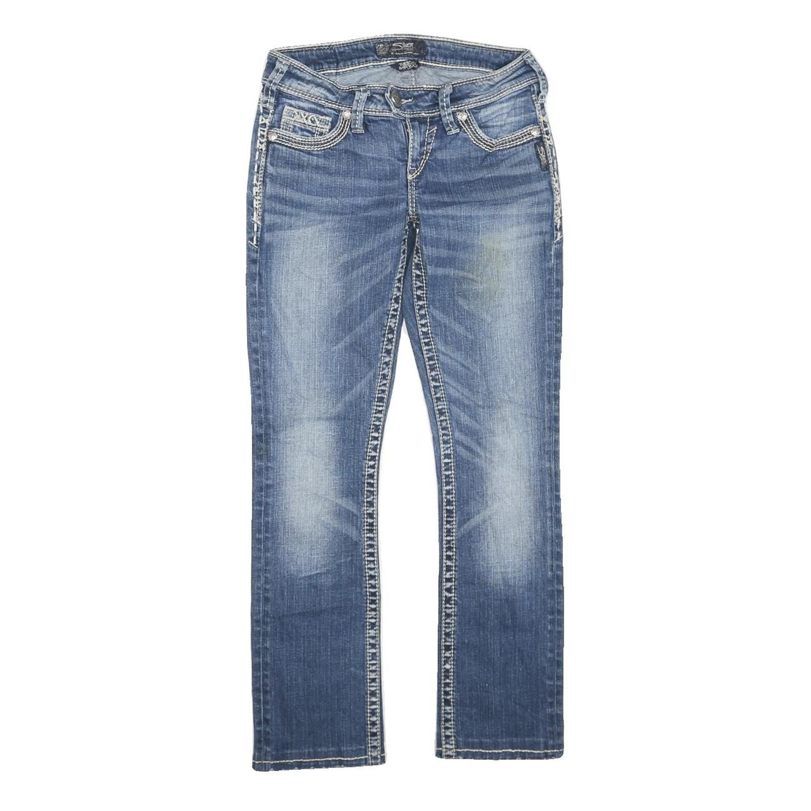 SILVER Womens Jeans Blue Regular Straight Denim Medium W26 L27 Stylish Contrast Refurbished - N/A refurbished available on Cerqular