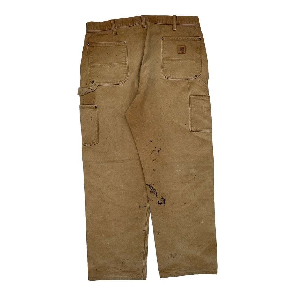 Carhartt Double Knee Carpenter Trousers - 38W 32L Brown Cotton Refurbished - Thrifted (note: this is a term often used to describe second- refurbished available on Cerqular