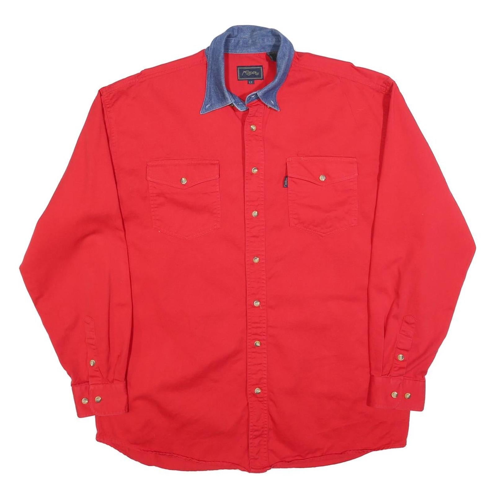 ROPER Mens Red & Blue Western Shirt Cotton Blend L Long Sleeve Button Down Refurbished - N/A refurbished available on Cerqular