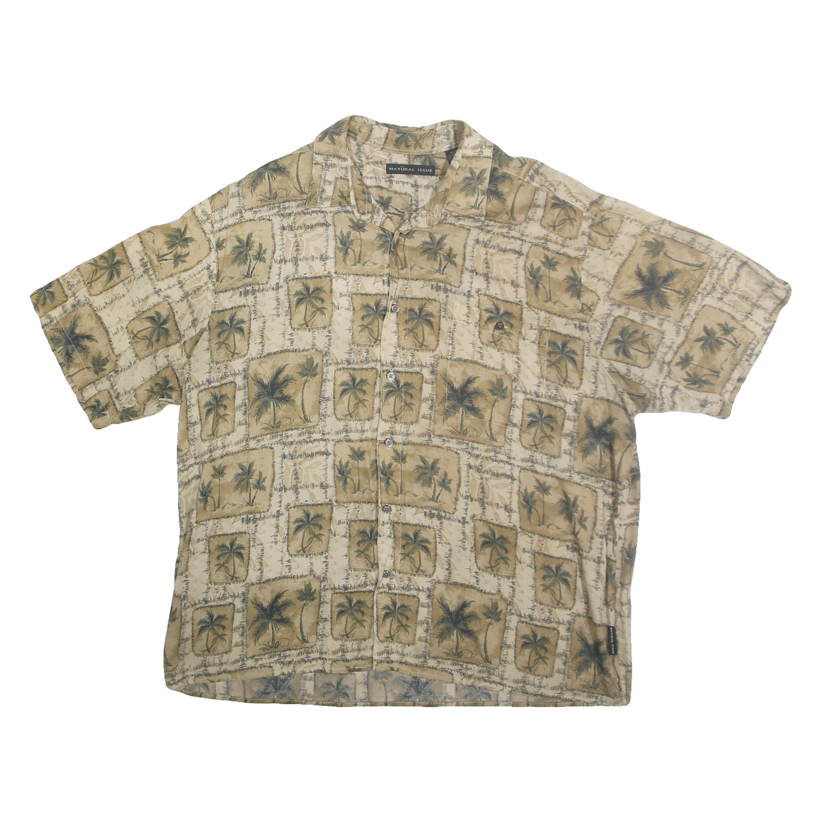 NATURAL ISSUE Mens Beige & Cream Short Sleeve Viscose Shirt XL Palm Tree Print Refurbished - N/A refurbished available on Cerqular