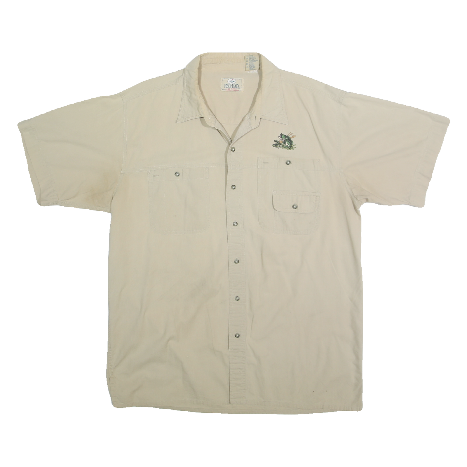 RED HEAD Mens Beige Cotton Fishing Short Sleeve Shirt XL Pocket Embroidery Refurbished - N/A refurbished available on Cerqular