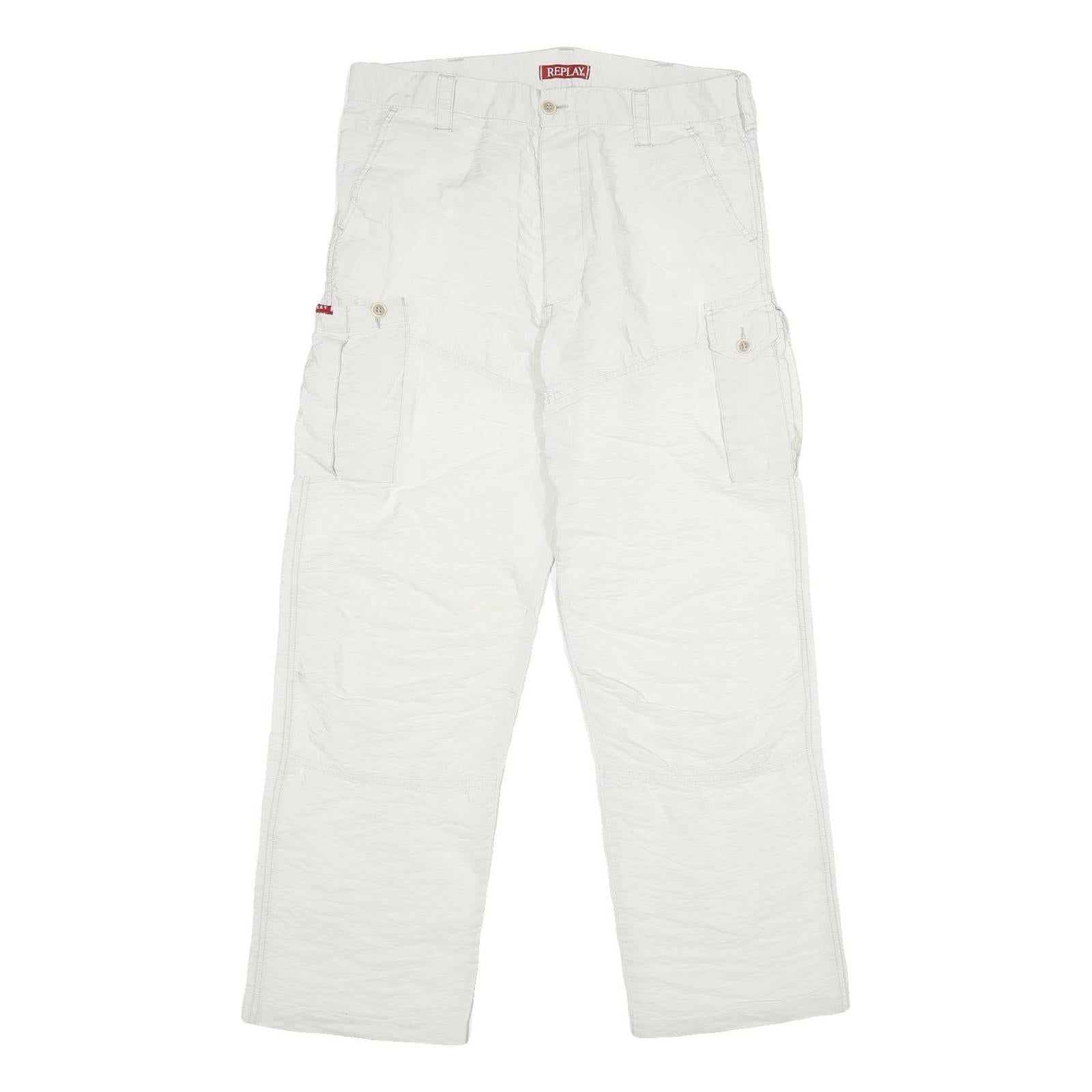 REPLAY Mens Nylon White Regular Cargo Trousers W32 L30 Button Closure Refurbished - N/A refurbished available on Cerqular
