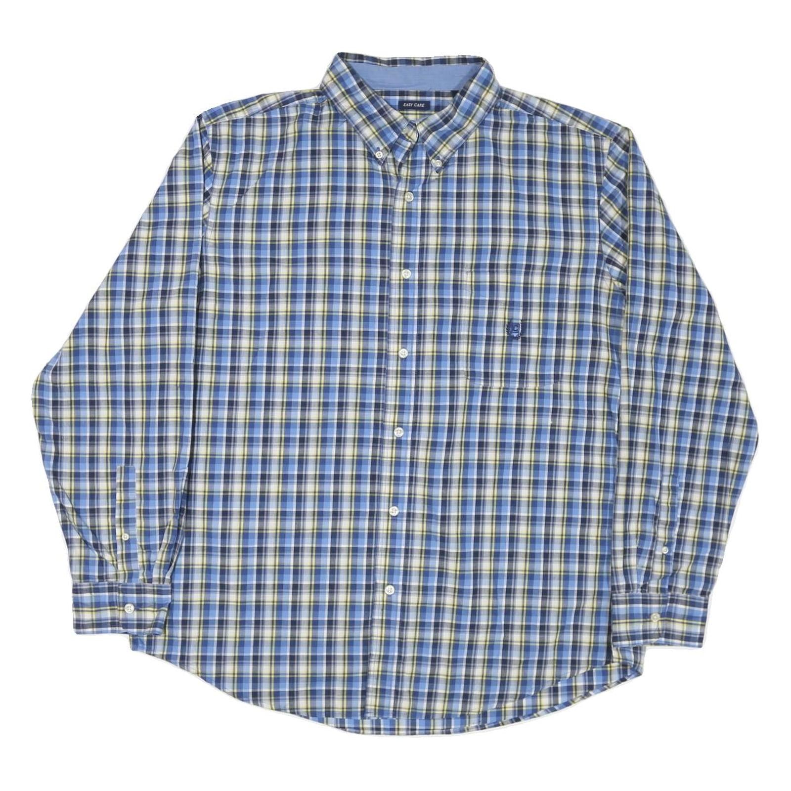 CHAPS Mens Blue & Yellow Check Shirt XL Classic Cotton Blend Button Down Refurbished - N/A refurbished available on Cerqular