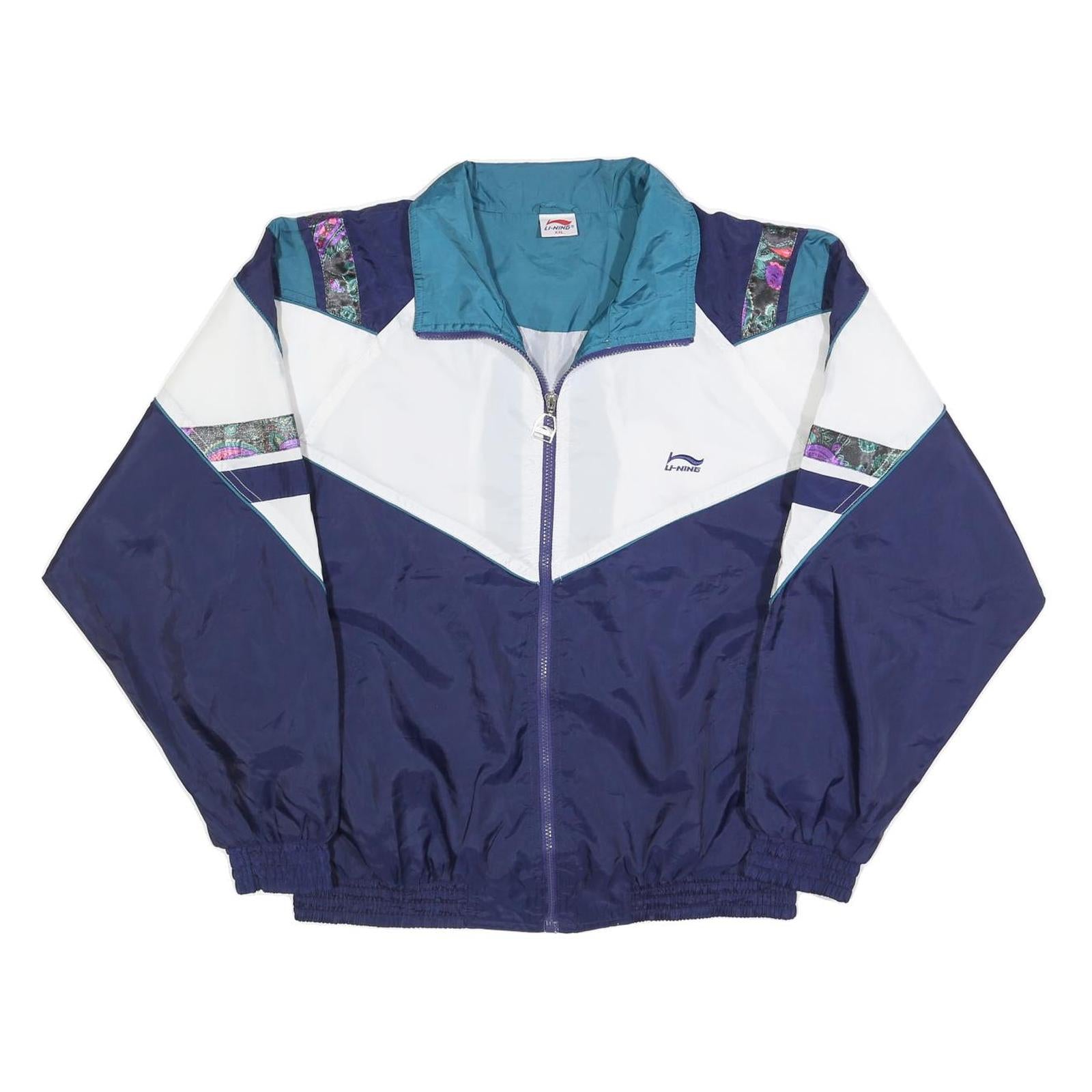 LI-NING Womens Blue & White Polyester Blend Zip Jacket 2XL Colourblock Retro Refurbished - N/A refurbished available on Cerqular