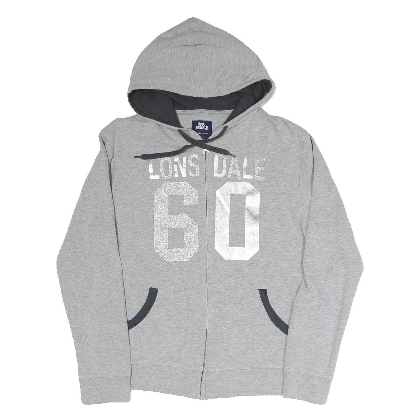 LONSDALE Womens Grey Hoodie L Zip Front Drawstring Hood Casual Sweatshirt Refurbished - N/A refurbished available on Cerqular