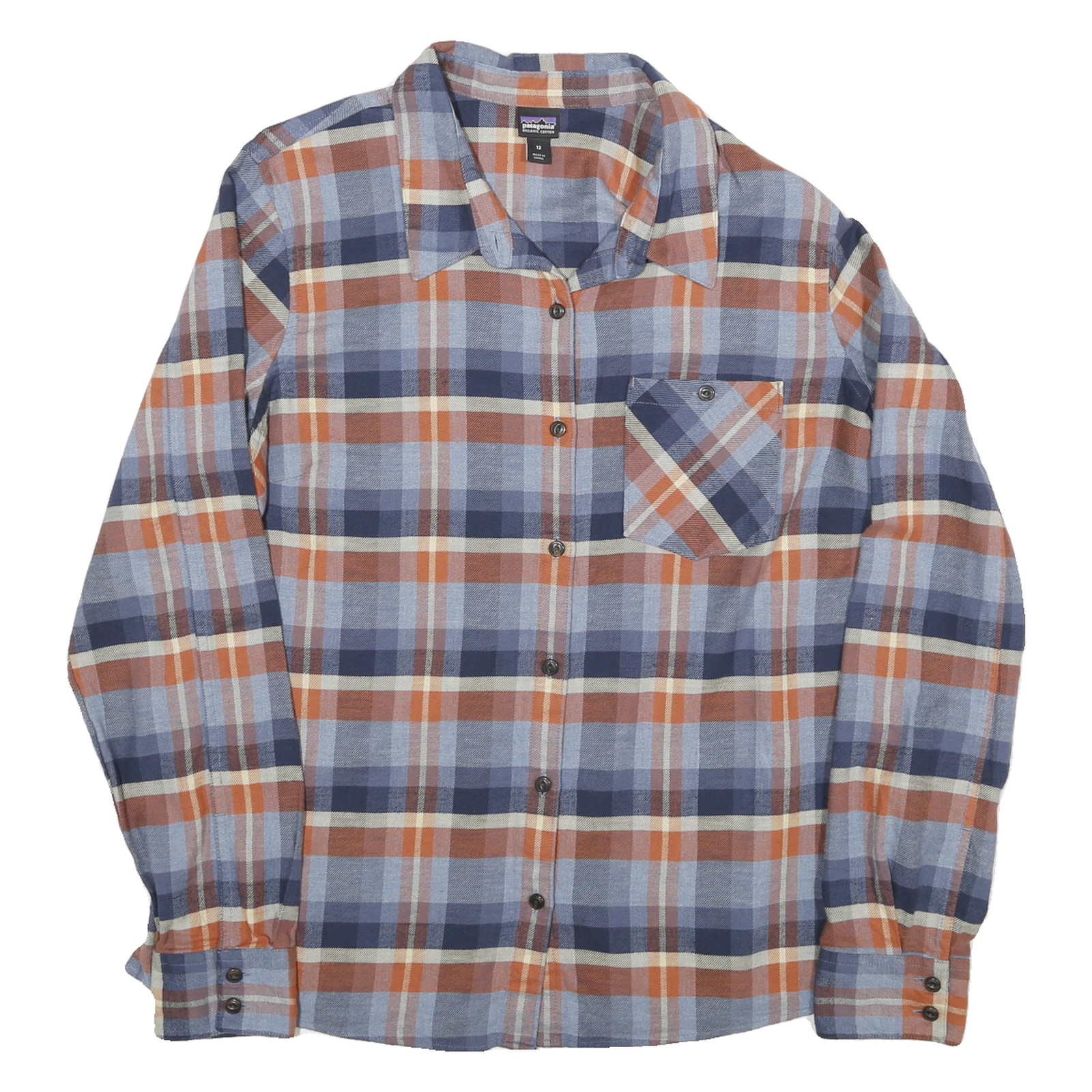 PATAGONIA Womens Blue & Orange Check Shirt UK 12 Cotton Blend Long Sleeve Casual Refurbished - N/A refurbished available on Cerqular