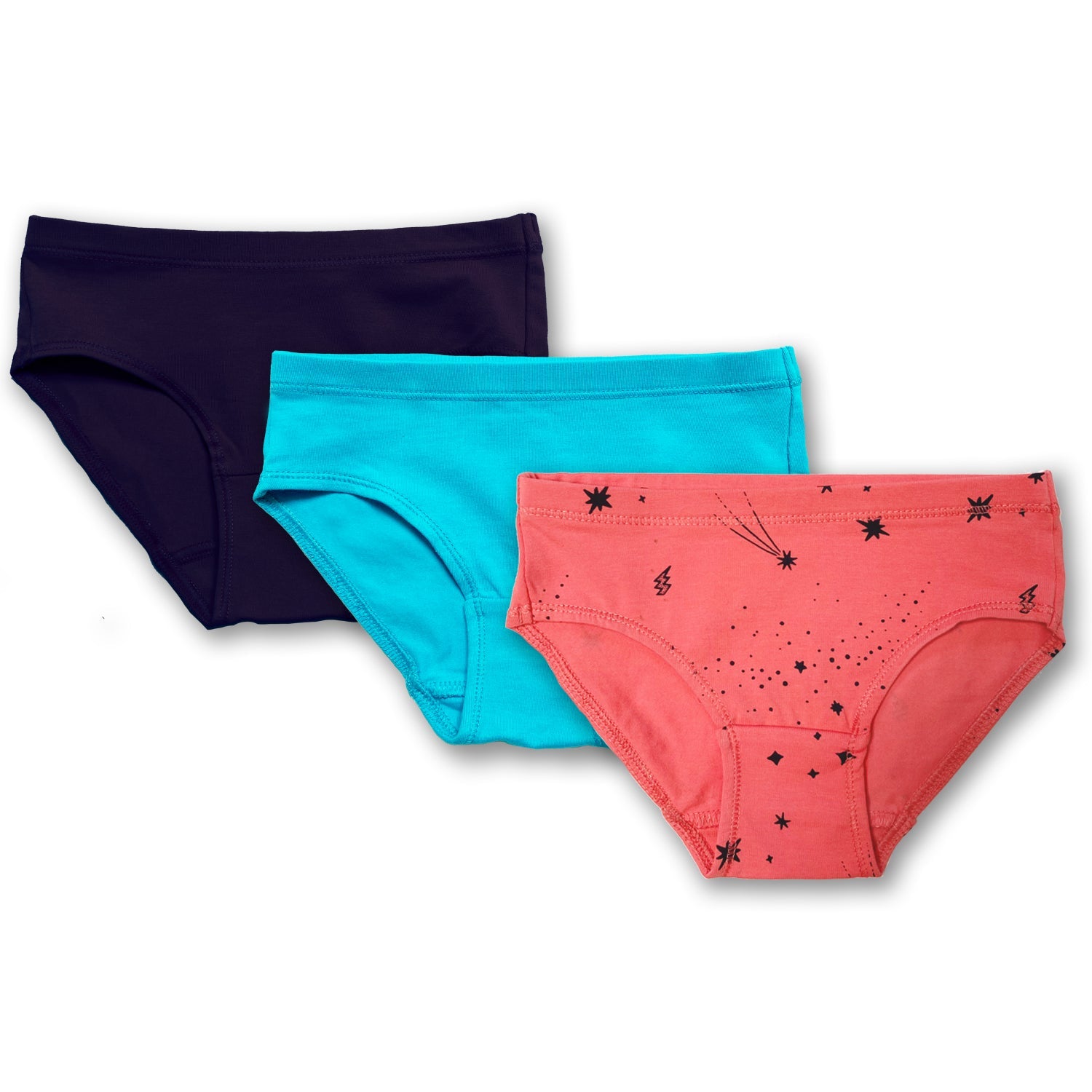 Organic Cotton Kids Bikini Underwear - 3 Pack | Color: Coral Shooting Star Combo | Size: X-Small (4/5) Refurbished - N/A (Note: There is no well-known brand named "M refurbished available on Cerqular