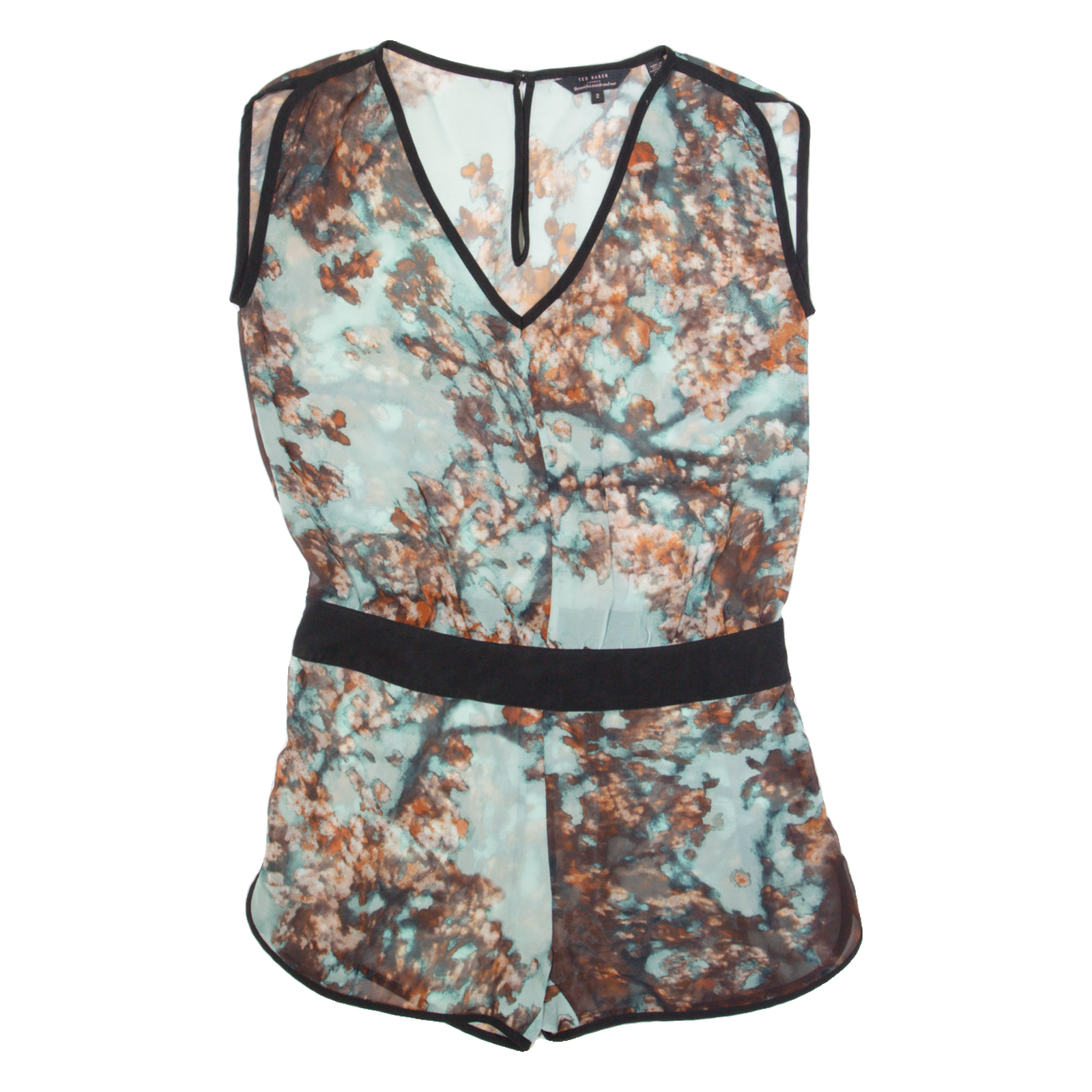 TED BAKER Sheer Womens Playsuit Green Crazy Pattern Straight S Refurbished - N/A refurbished available on Cerqular