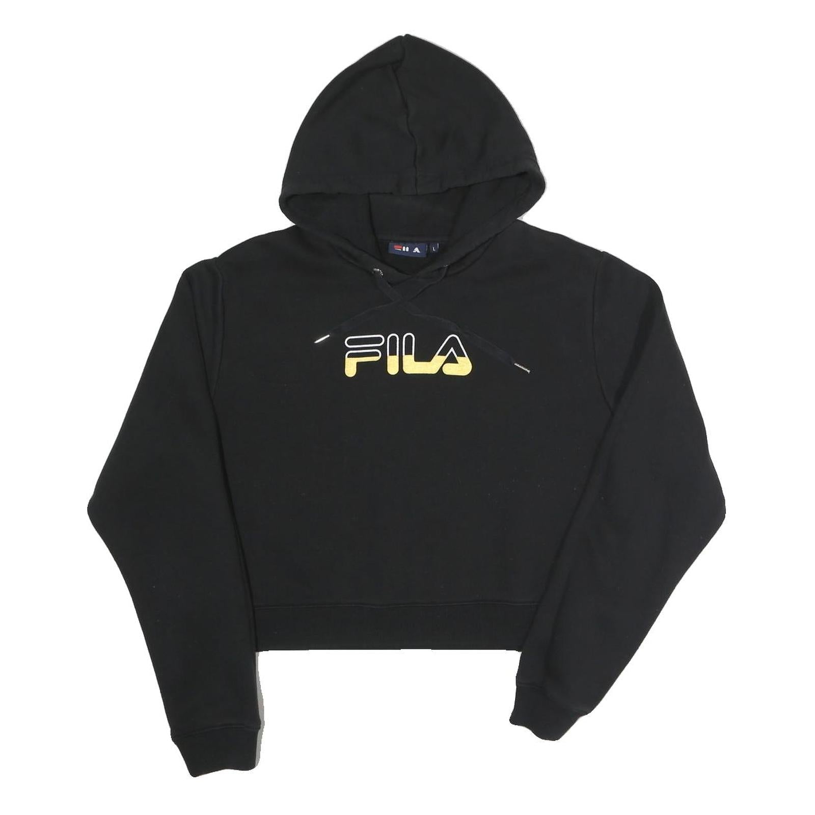 FILA Womens Black Hoodie L Cotton Blend Pullover Cropped Sweatshirt Refurbished - N/A refurbished available on Cerqular