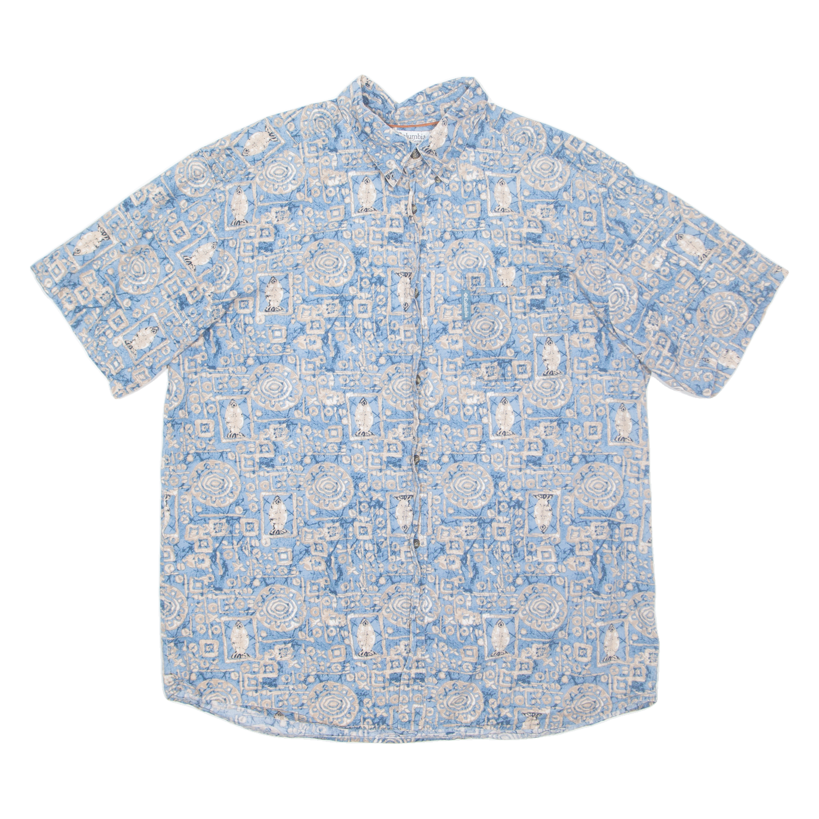 COLUMBIA Mens Hawaiian Shirt Blue Crazy Pattern XL Refurbished - N/A refurbished available on Cerqular