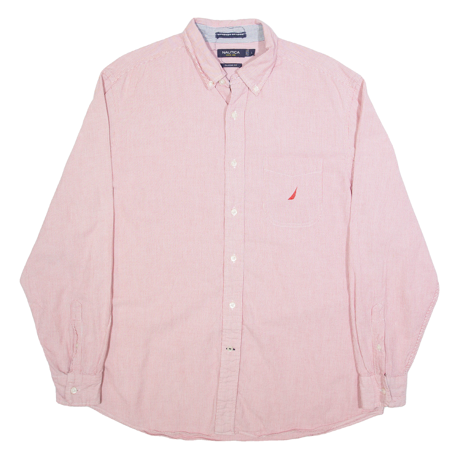 NAUTICA Mens Shirt Pink Striped Long Sleeve L Refurbished - N/A refurbished available on Cerqular