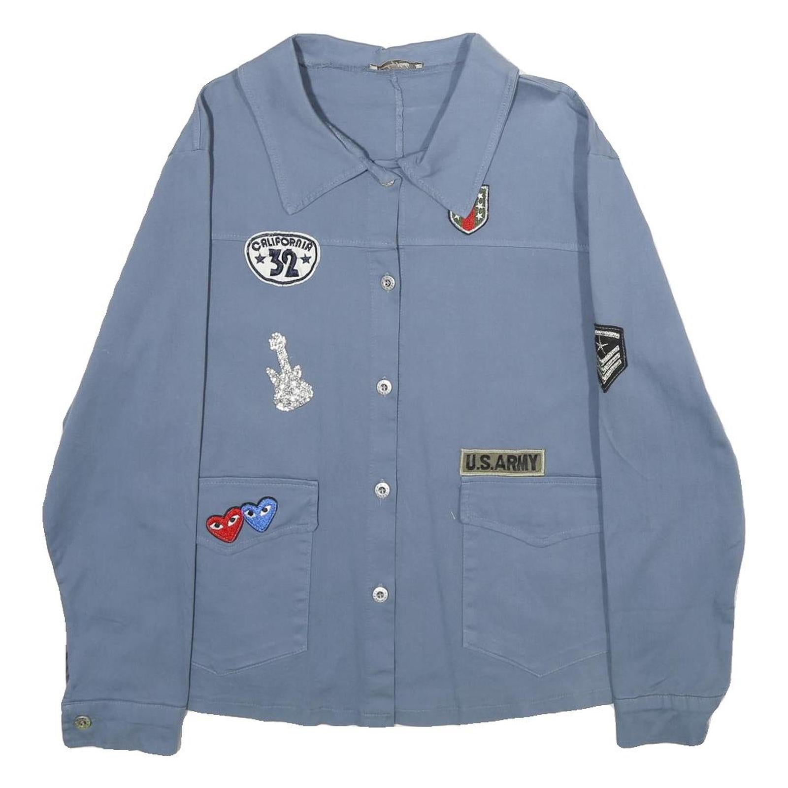 LINDSAY MODA Womens Blue Cotton Patch Button Jacket L Casual Light Fabric Refurbished - N/A refurbished available on Cerqular