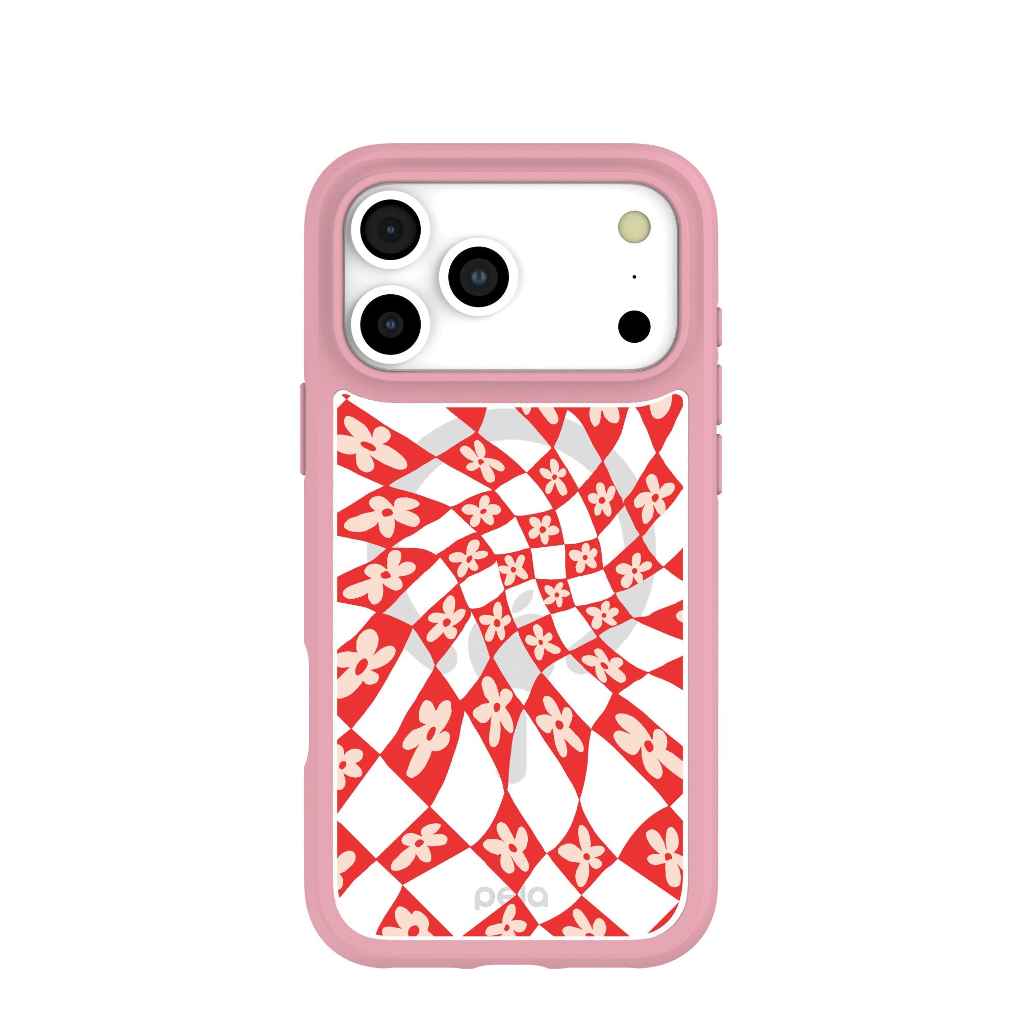 Clear Funky Fleurs iPhone 17 Pro Max Case With Petal Pink Ridge (MagSafe included) Refurbished - Pela Case refurbished available on Cerqular