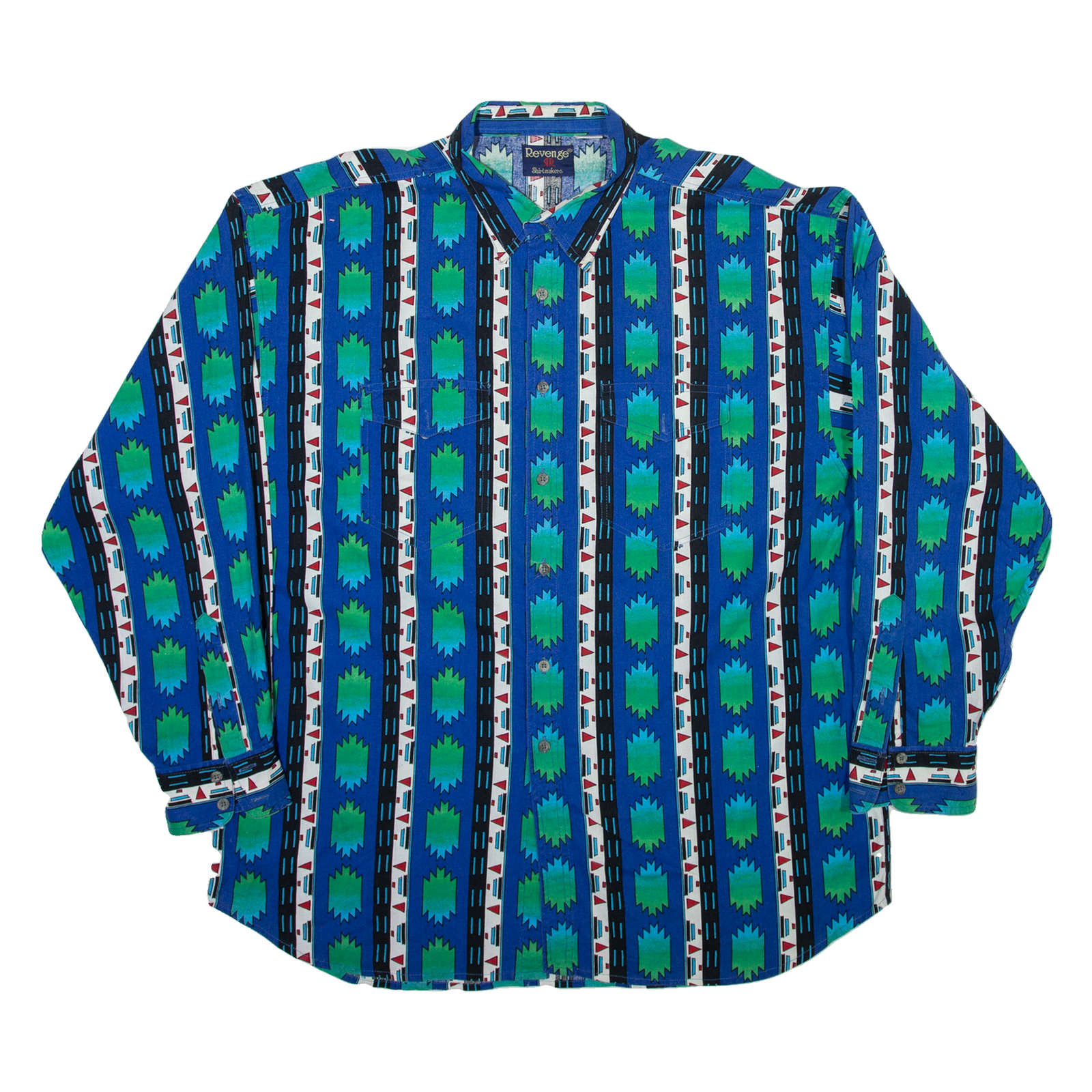 REVENGE Mens Shirt Blue Geometric Long Sleeve 2XL Refurbished - N/A refurbished available on Cerqular