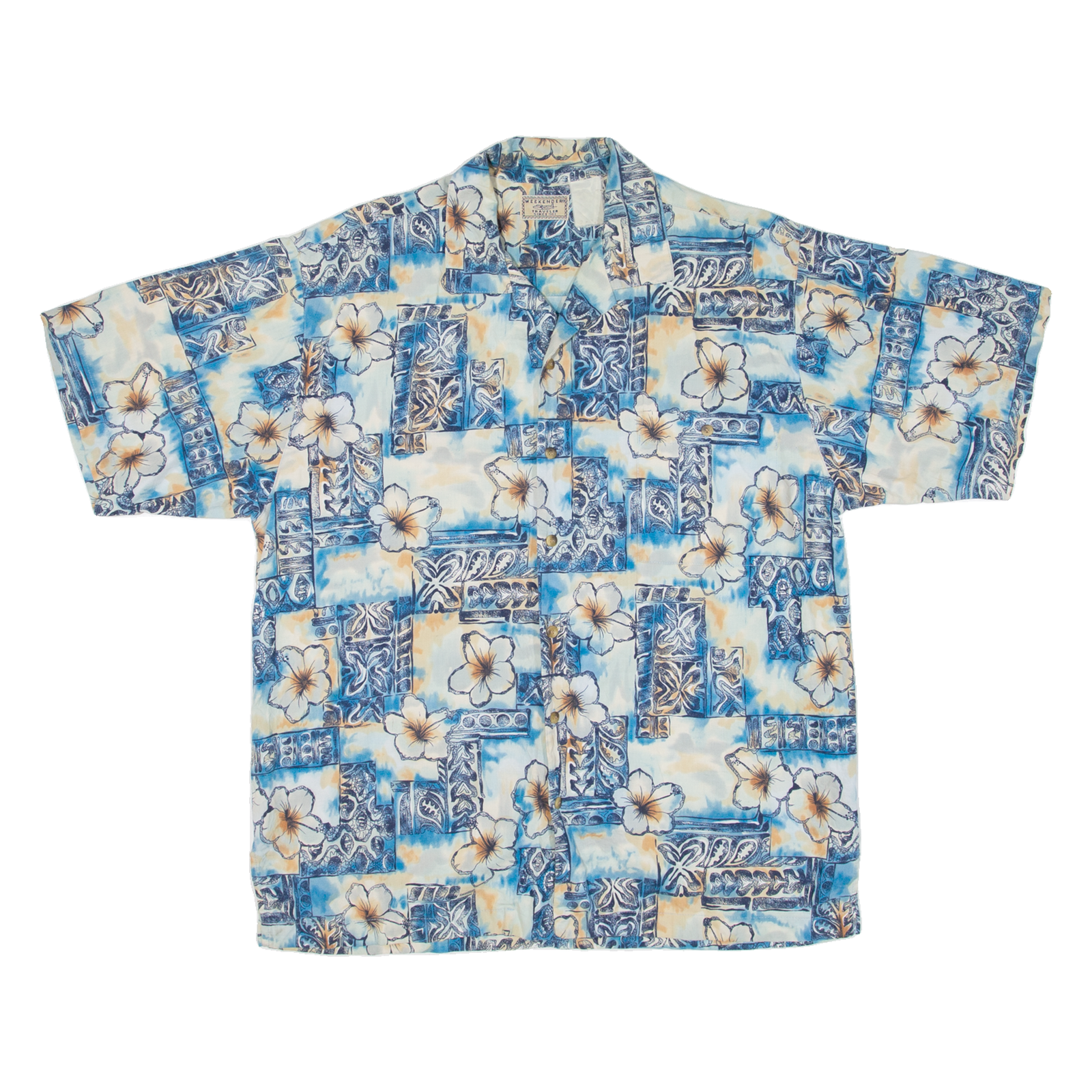 WEEKEND TRAVELER Mens Hawaiian Shirt Blue Floral L Refurbished - N/A refurbished available on Cerqular