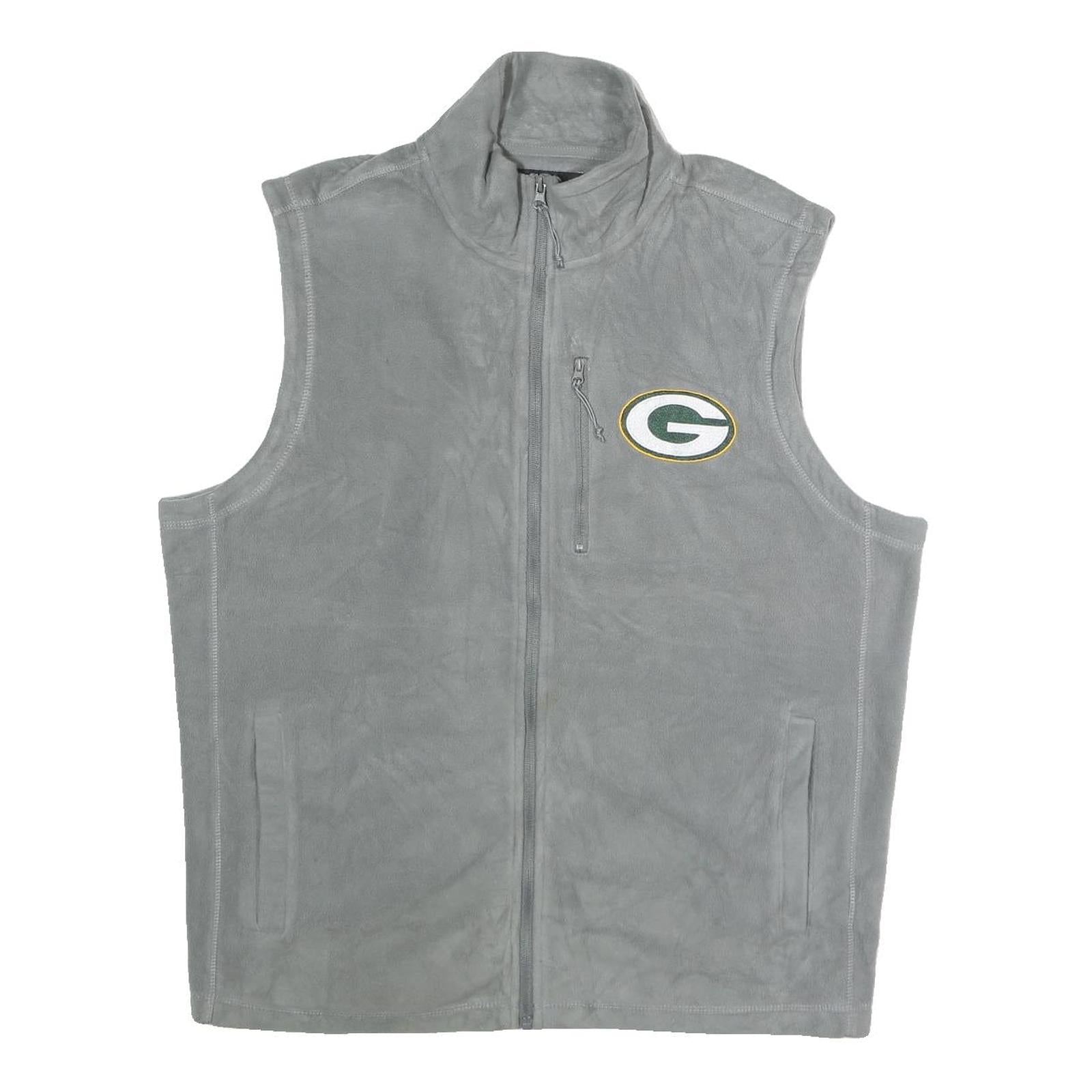 NFL Mens Grey Sleeveless Zip Jacket XL Polyester Plain Green Bay Packers Logo Refurbished - N/A refurbished available on Cerqular