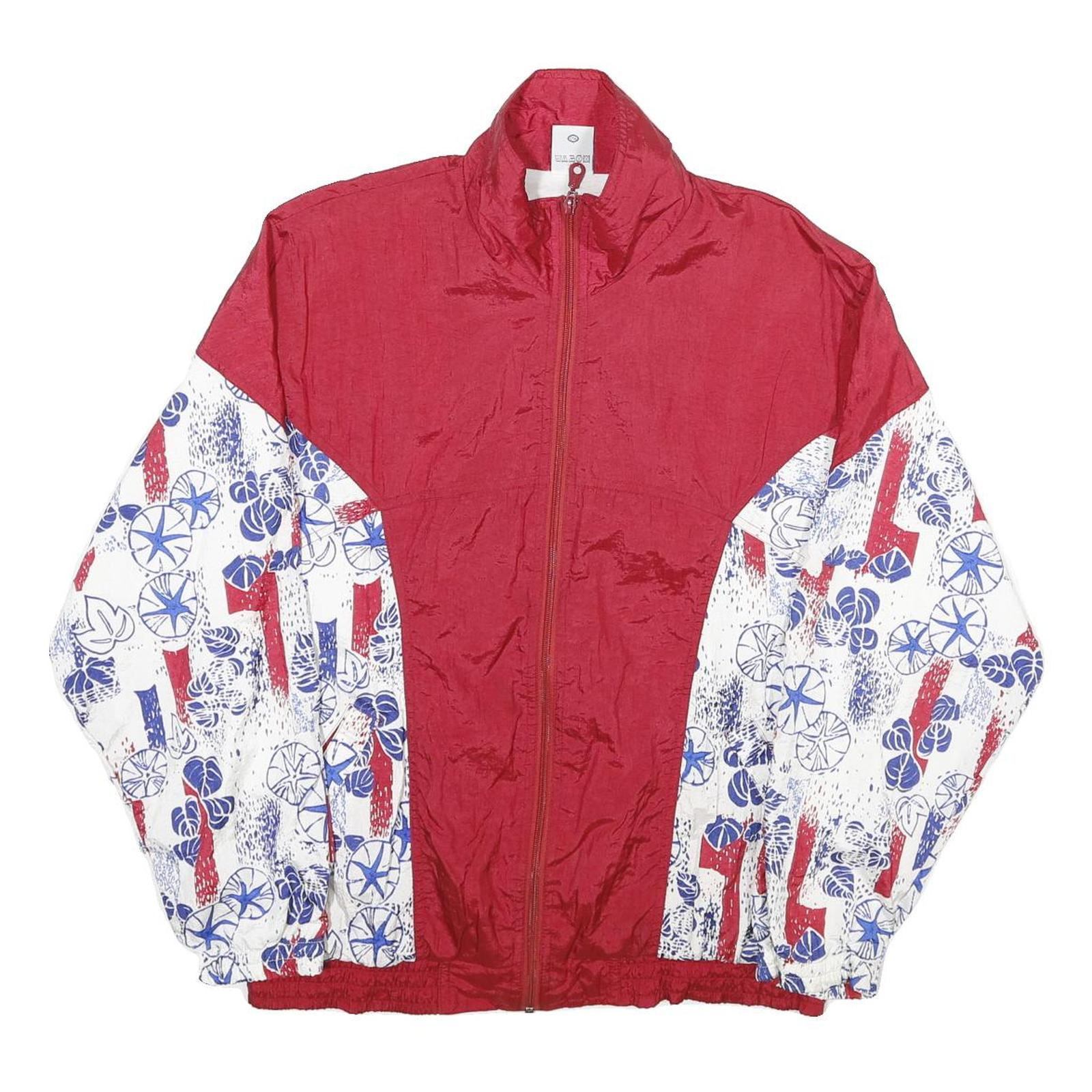 RODEO Mens Red & White Abstract Print Nylon Jacket S Sports Casual Zip Refurbished - N/A refurbished available on Cerqular