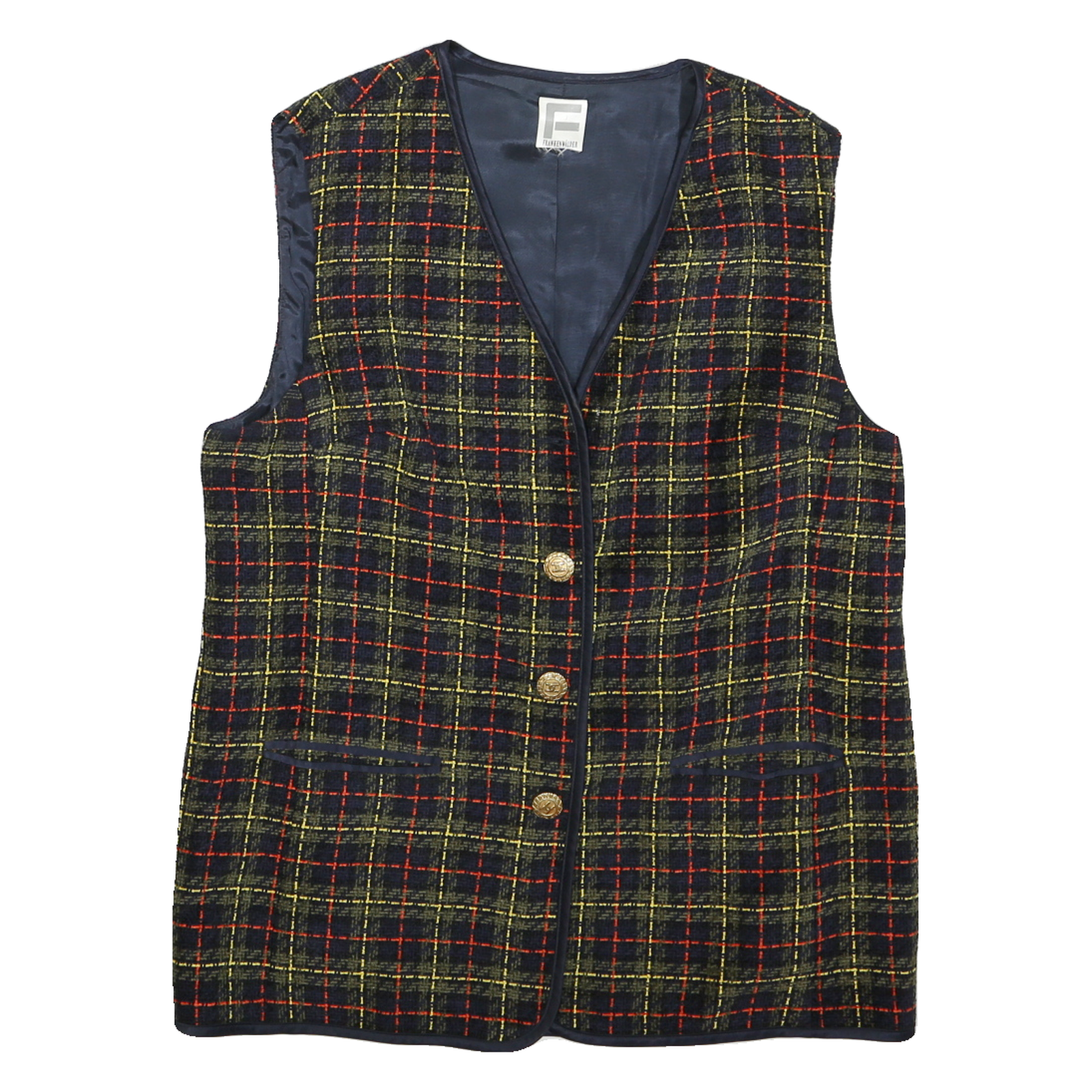Womens Black Yellow & Red Plain Synthetic Button Jacket XL Refurbished - N/A refurbished available on Cerqular