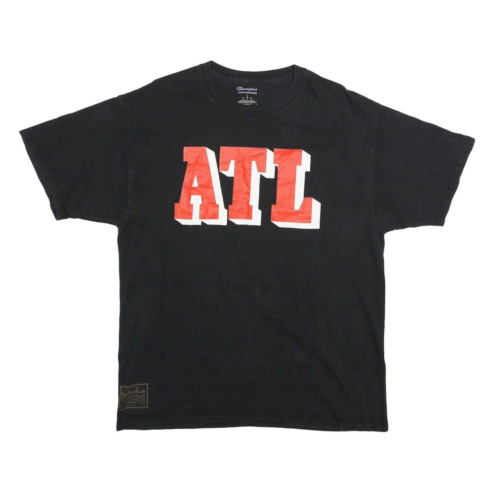 CHAMPION Mens Black ATL Graphic T-Shirt L Crew Neck Short Sleeve Cotton Refurbished - N/A refurbished available on Cerqular