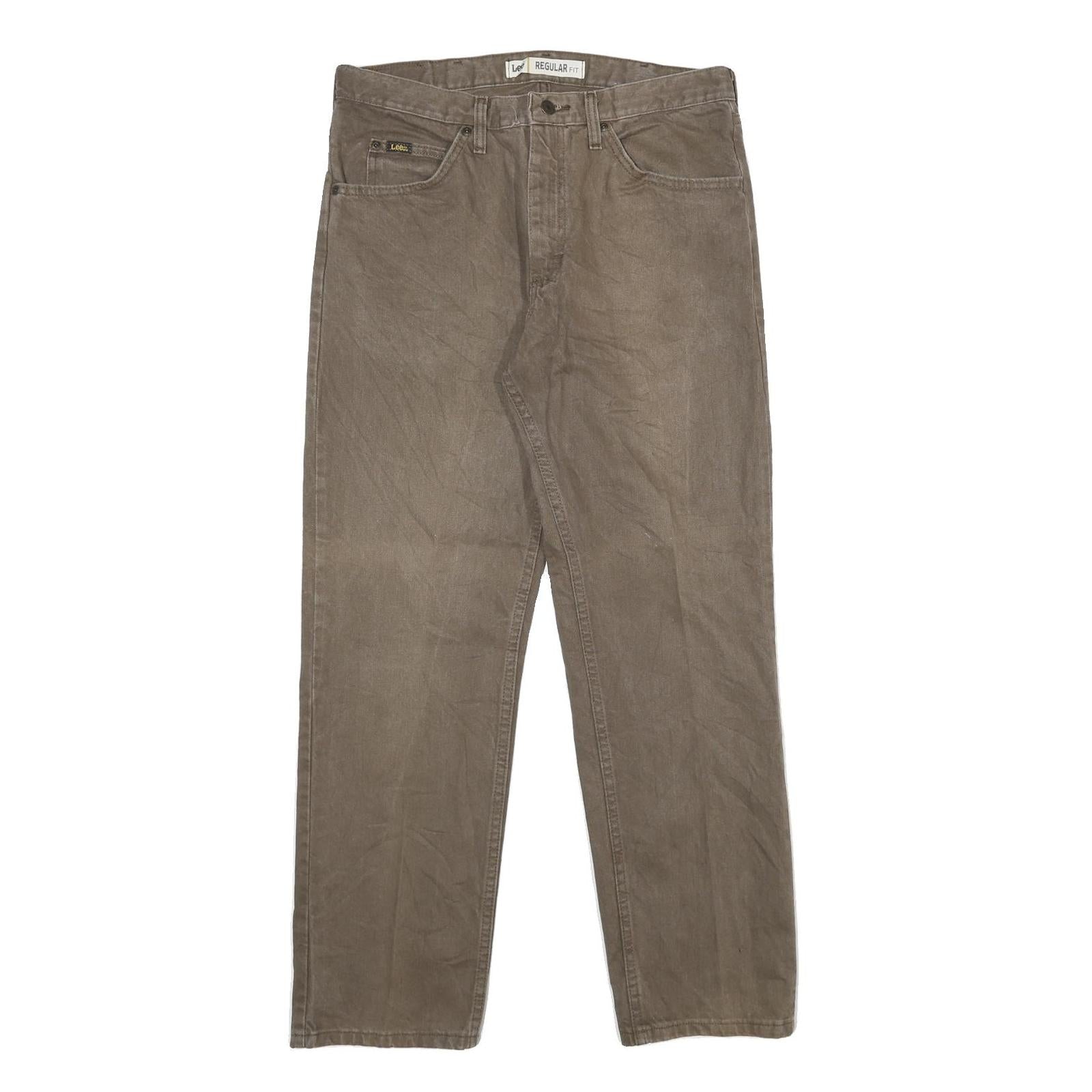 LEE Mens Regular Fit Straight Cotton Jeans Brown W34 L30 Classic Zip Closure Refurbished - N/A refurbished available on Cerqular