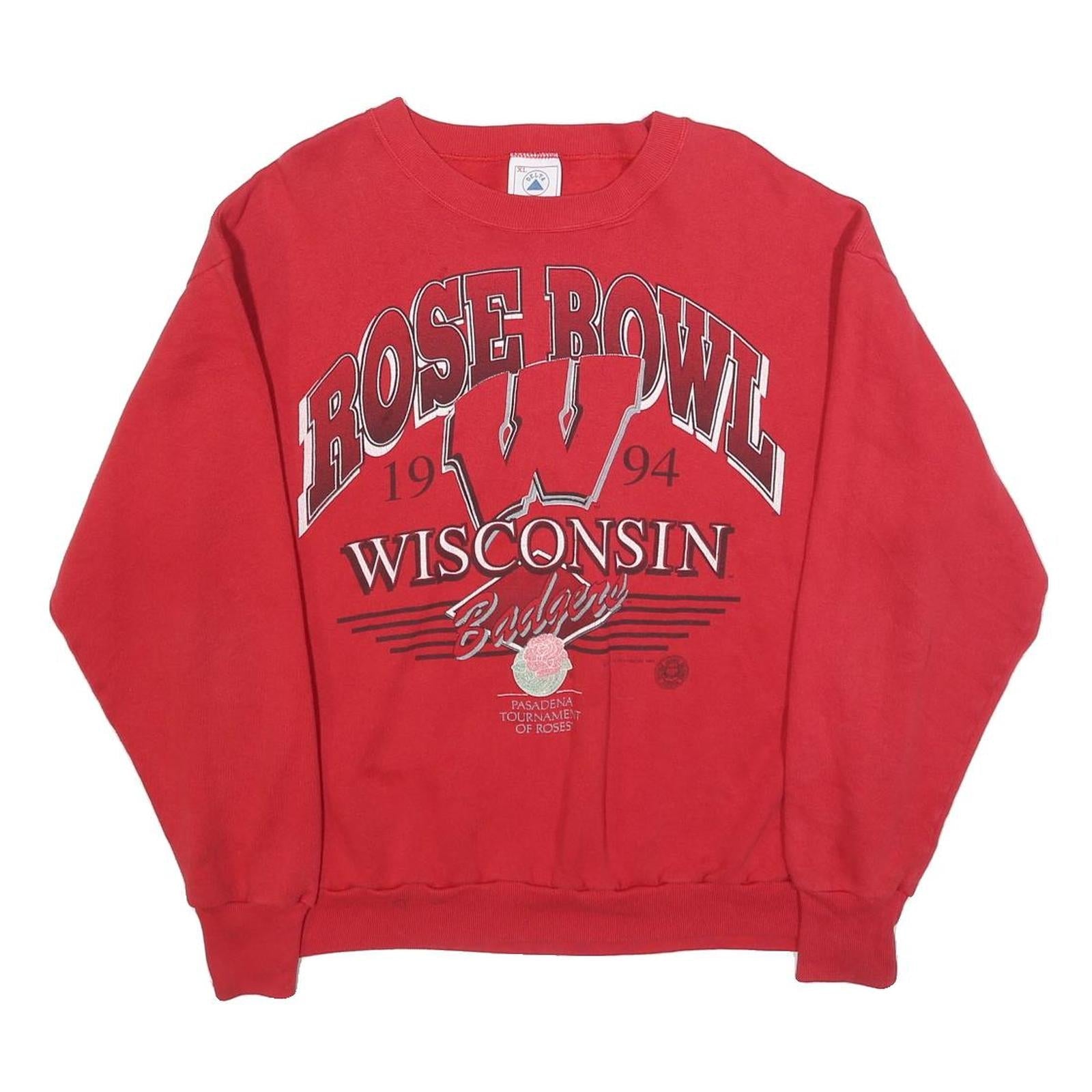 DELTA Mens Red Wisconsin Rose Bowl Crew Neck XL Sweatshirt Vintage Sportswear Refurbished - N/A refurbished available on Cerqular