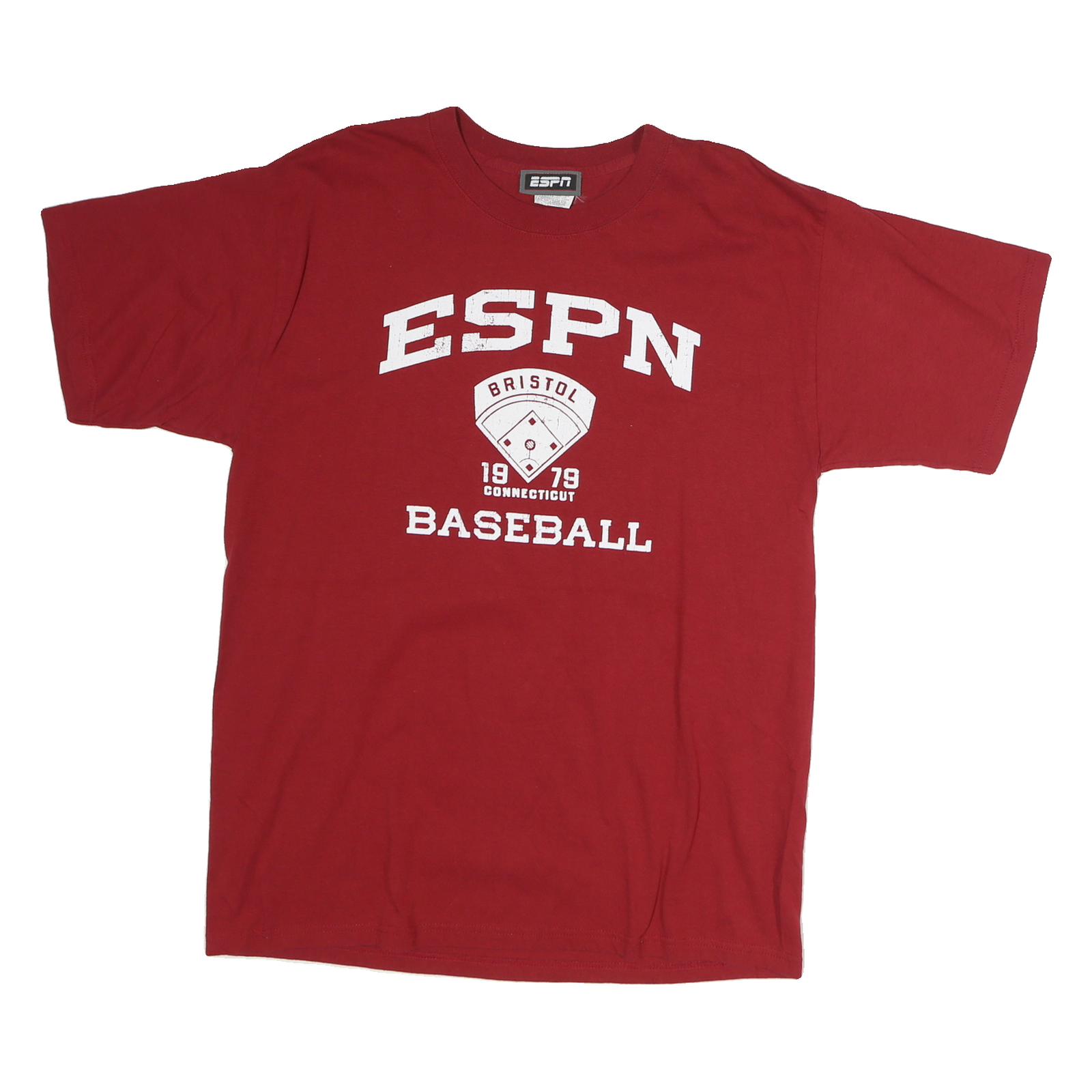 ESPN Mens Red Graphic T-Shirt L Short Sleeve Crew Neck Bristol Baseball Refurbished - N/A refurbished available on Cerqular