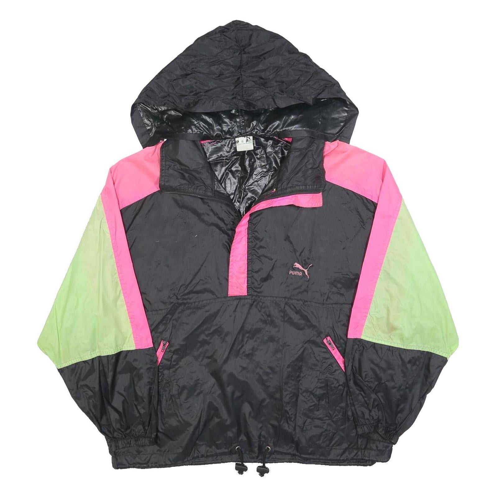 PUMA Womens Black & Pink & Green Hooded Jacket S Polyester Colourblock Zip Refurbished - N/A refurbished available on Cerqular