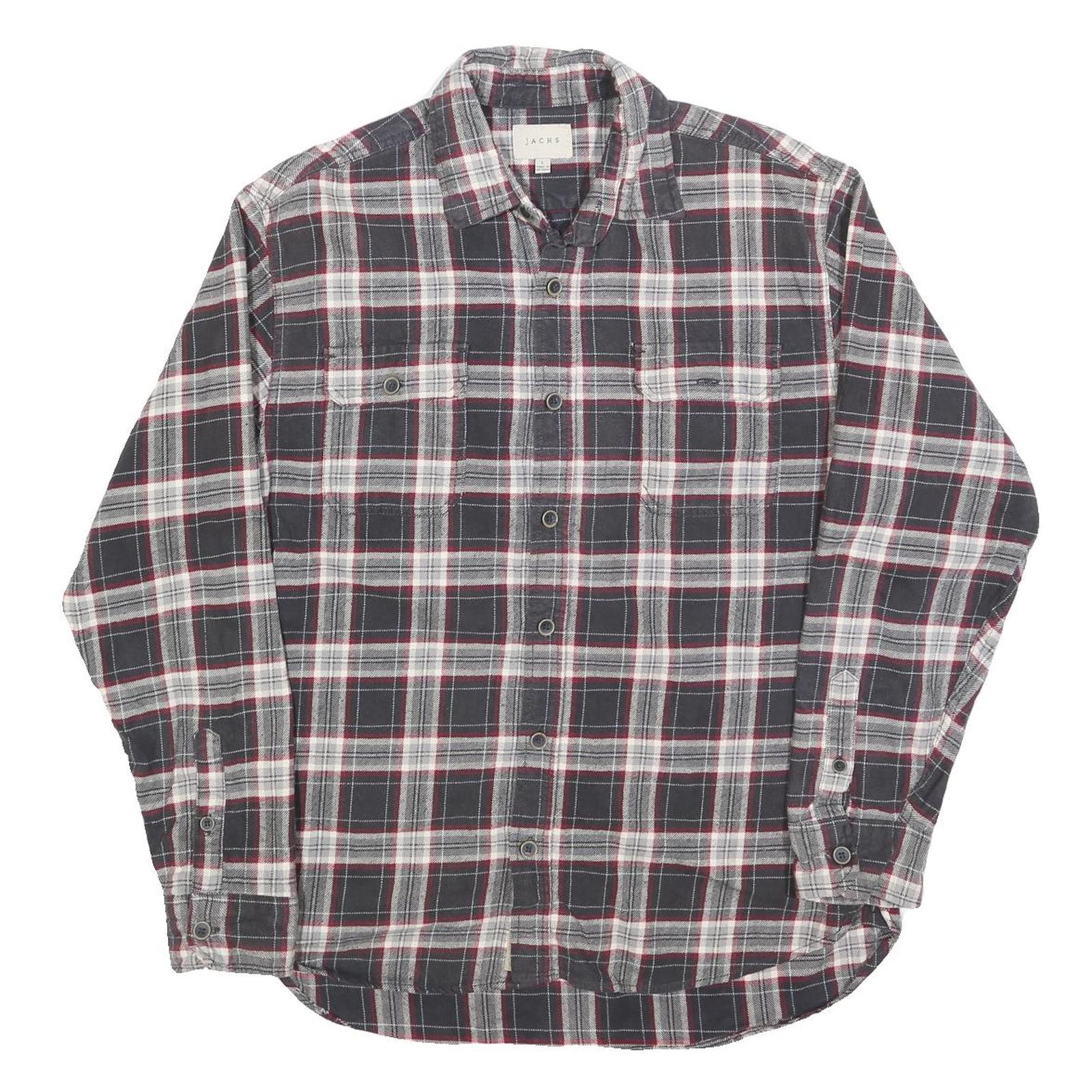 JACHS Mens Black & Grey Checked Shirt L Cotton Blend Casual Long Sleeve Refurbished - N/A refurbished available on Cerqular