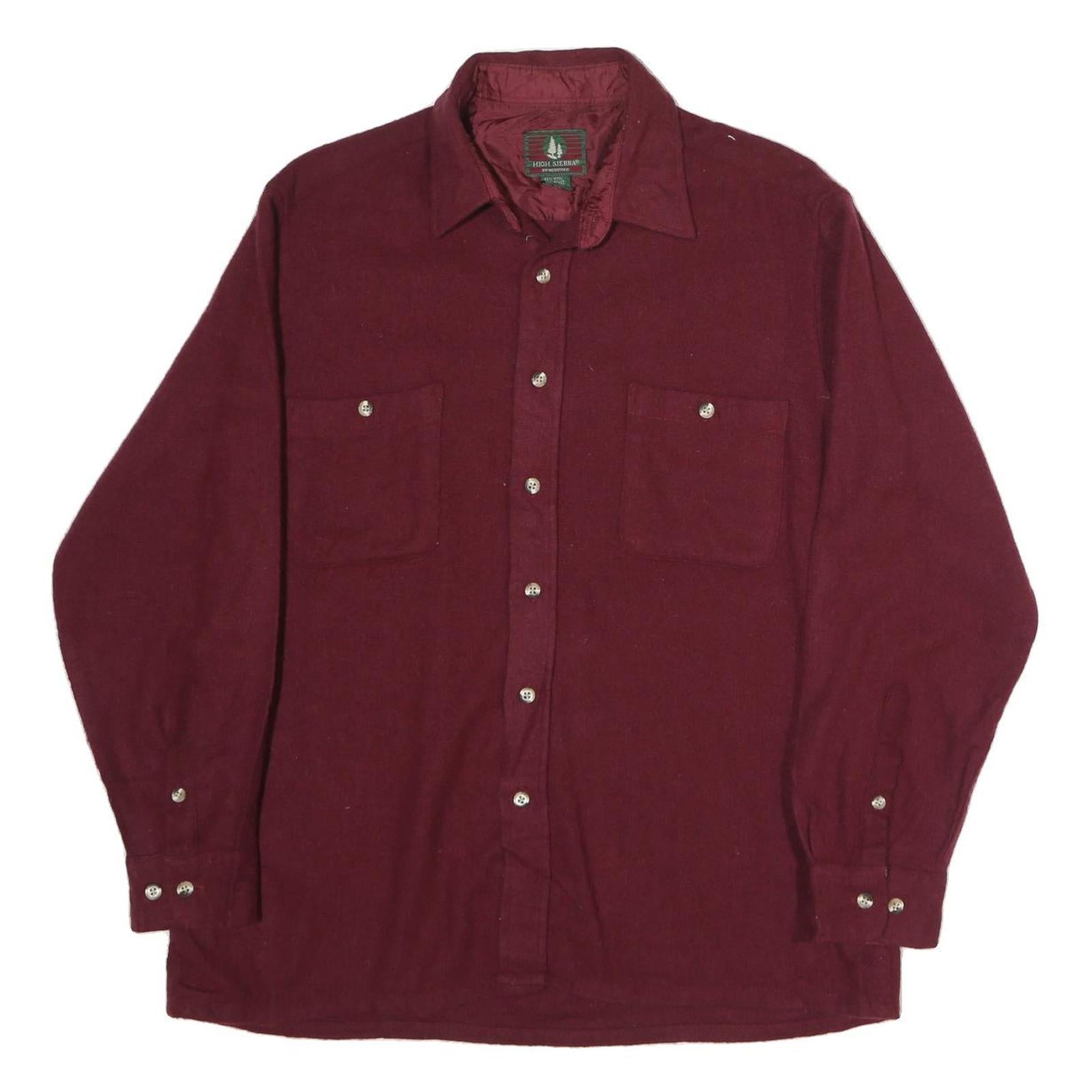 HIGH SIERRA Mens Maroon Plain Cotton Shirt L Long Sleeve Button Pocket Refurbished - N/A refurbished available on Cerqular