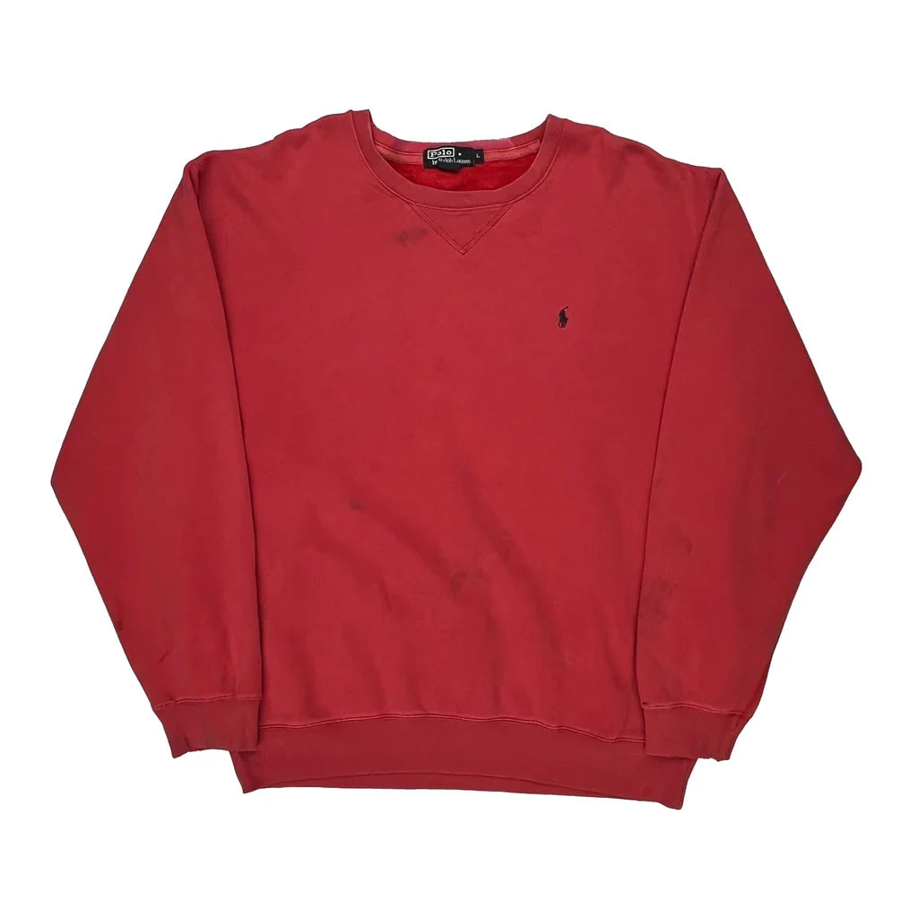 Polo By Ralph Lauren Sweatshirt - Large Red Cotton Refurbished - Thrifted (note: this is a term often used to describe second- refurbished available on Cerqular