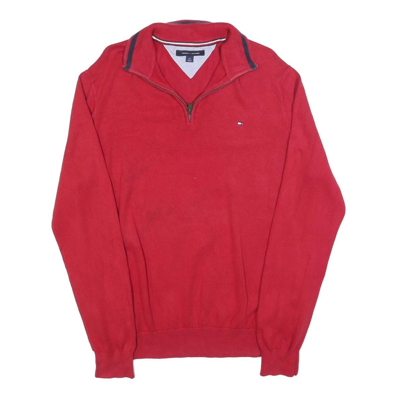 TOMMY HILFIGER Mens Red Pullover Plain V-Neck Basic Knit L Cotton Blend Jumper Refurbished - N/A refurbished available on Cerqular
