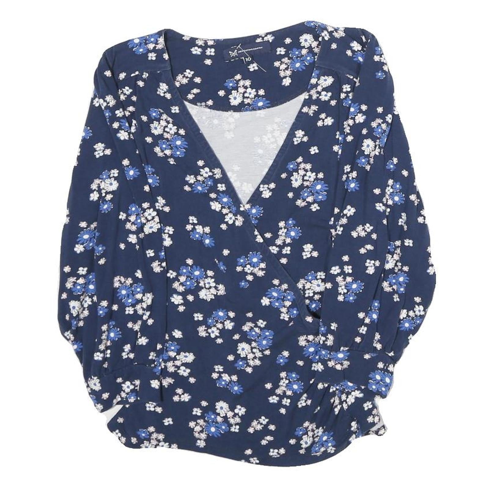 CREW CLOTHING Mens Blue Floral Printed Top Long Sleeve V-Neck M Cotton Refurbished - N/A refurbished available on Cerqular