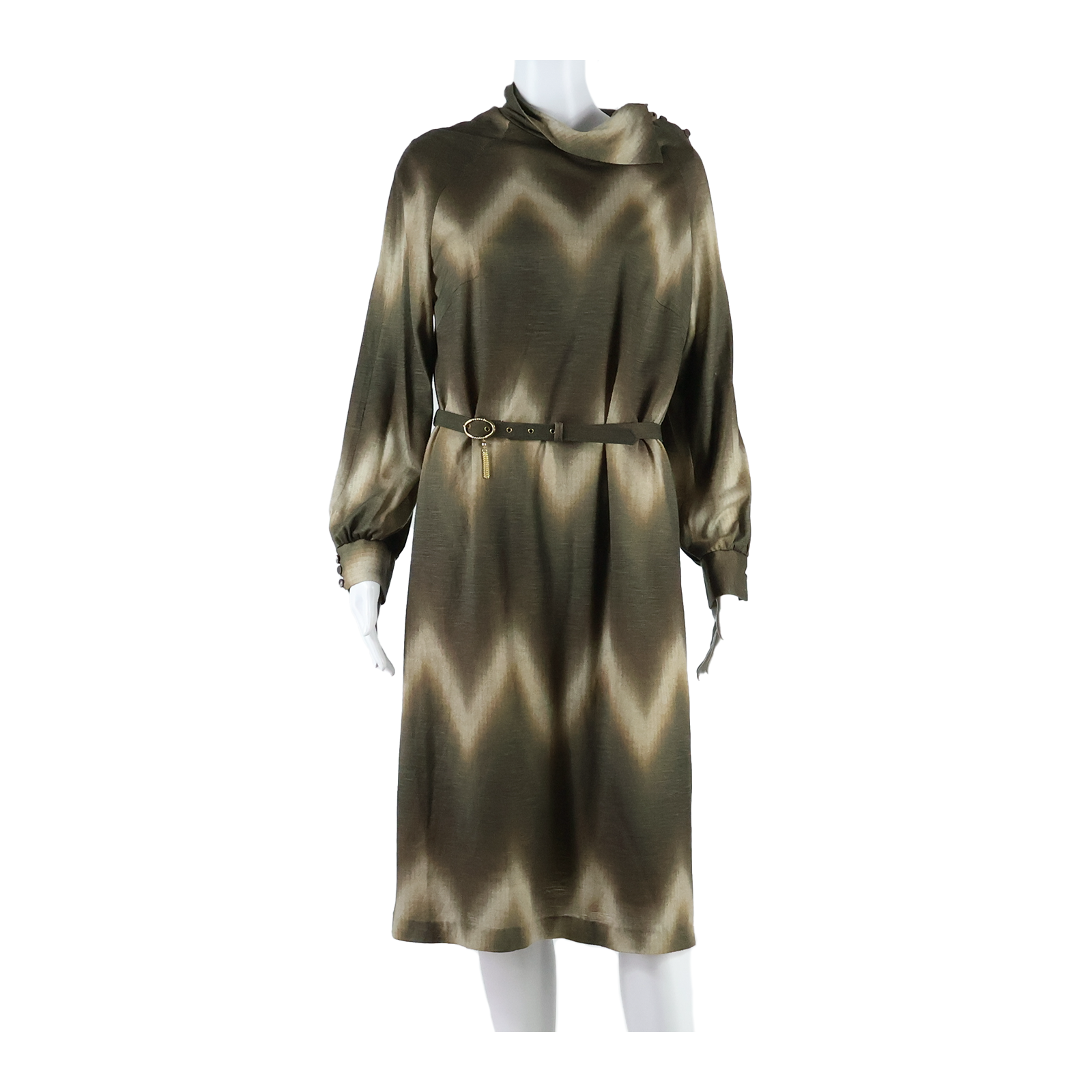 Lined Belted Womens Day Dress Brown Geometric Long Sleeve Long L Refurbished - N/A refurbished available on Cerqular