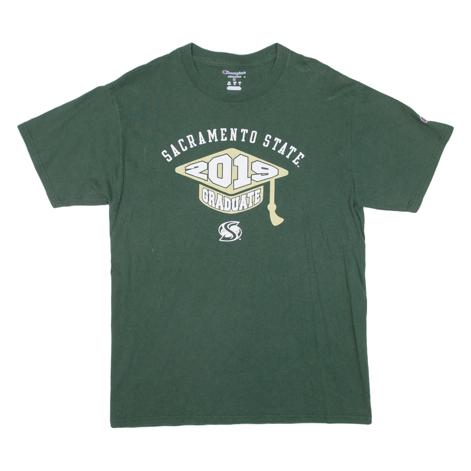 CHAMPION Sacramento State 2019 Graduate Mens T-Shirt Green USA M Refurbished - N/A refurbished available on Cerqular