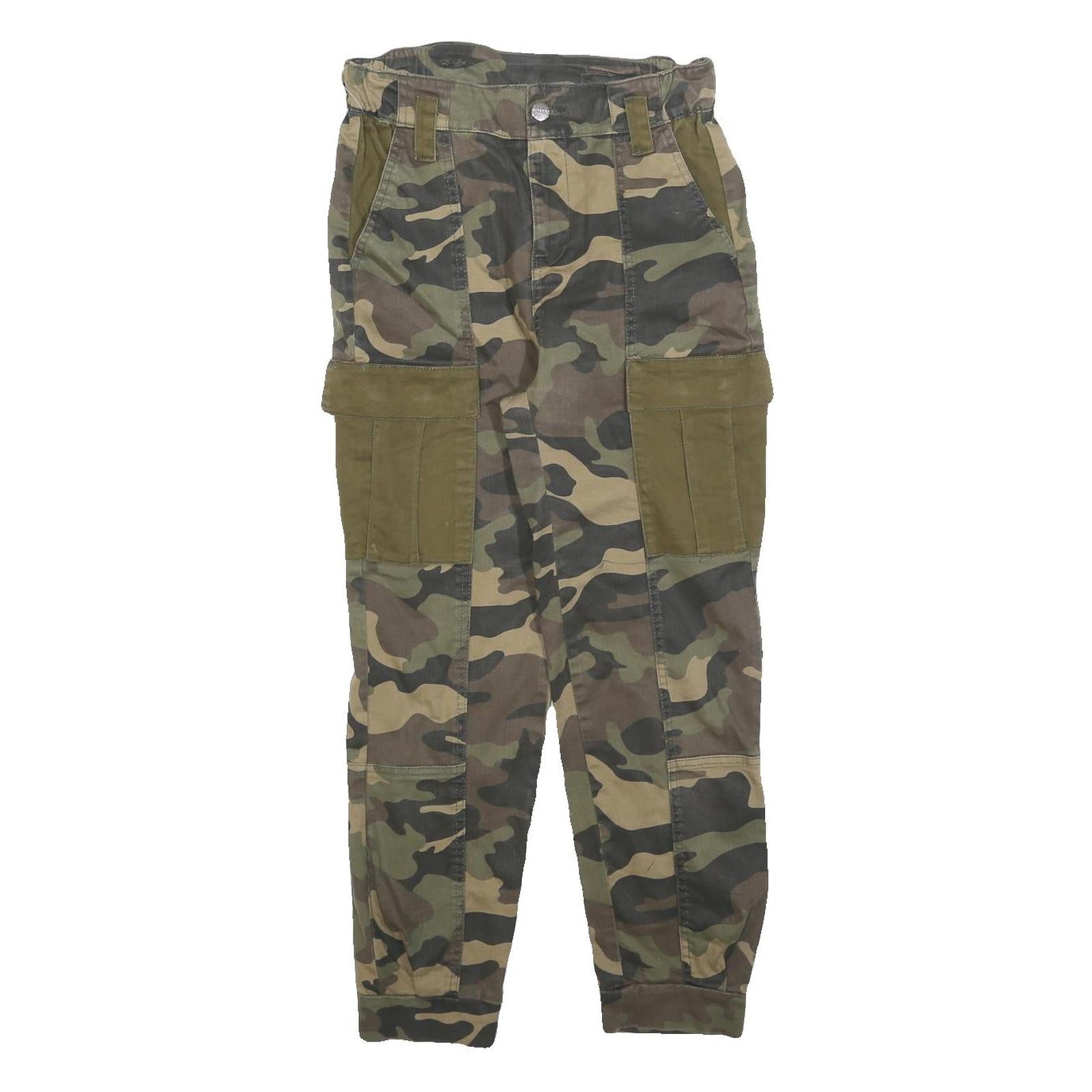BERSHKA Womens Green Camouflage Slim Cargo Trousers W26 L26 Cotton Blend Zip Refurbished - N/A refurbished available on Cerqular