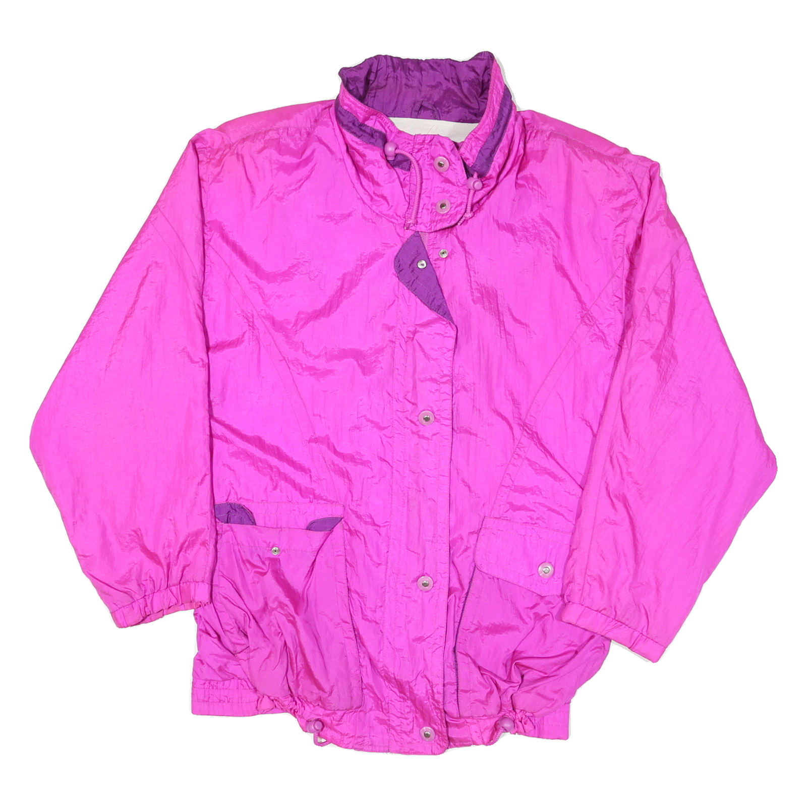 PACIFIC Womens Pink & Purple Oversized Nylon Jacket L Zip Plain Lightweight Refurbished - N/A refurbished available on Cerqular
