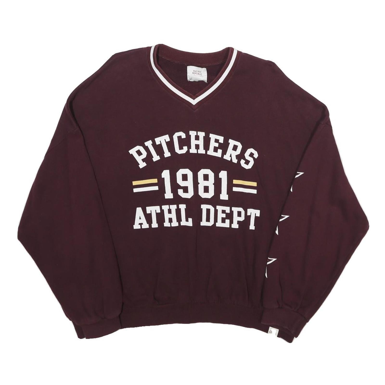 Buy PULL & BEAR Womens Maroon V-Neck Pitchers 1981 Athletic Dept Sweatshirt M Casual Refurbished - $27.29 PULL & BEAR Womens Maroon V-Neck Pitchers 1981 Athletic Dept Sweatshirt M Casual Refurbished - N/A refurbished available on Cerqular